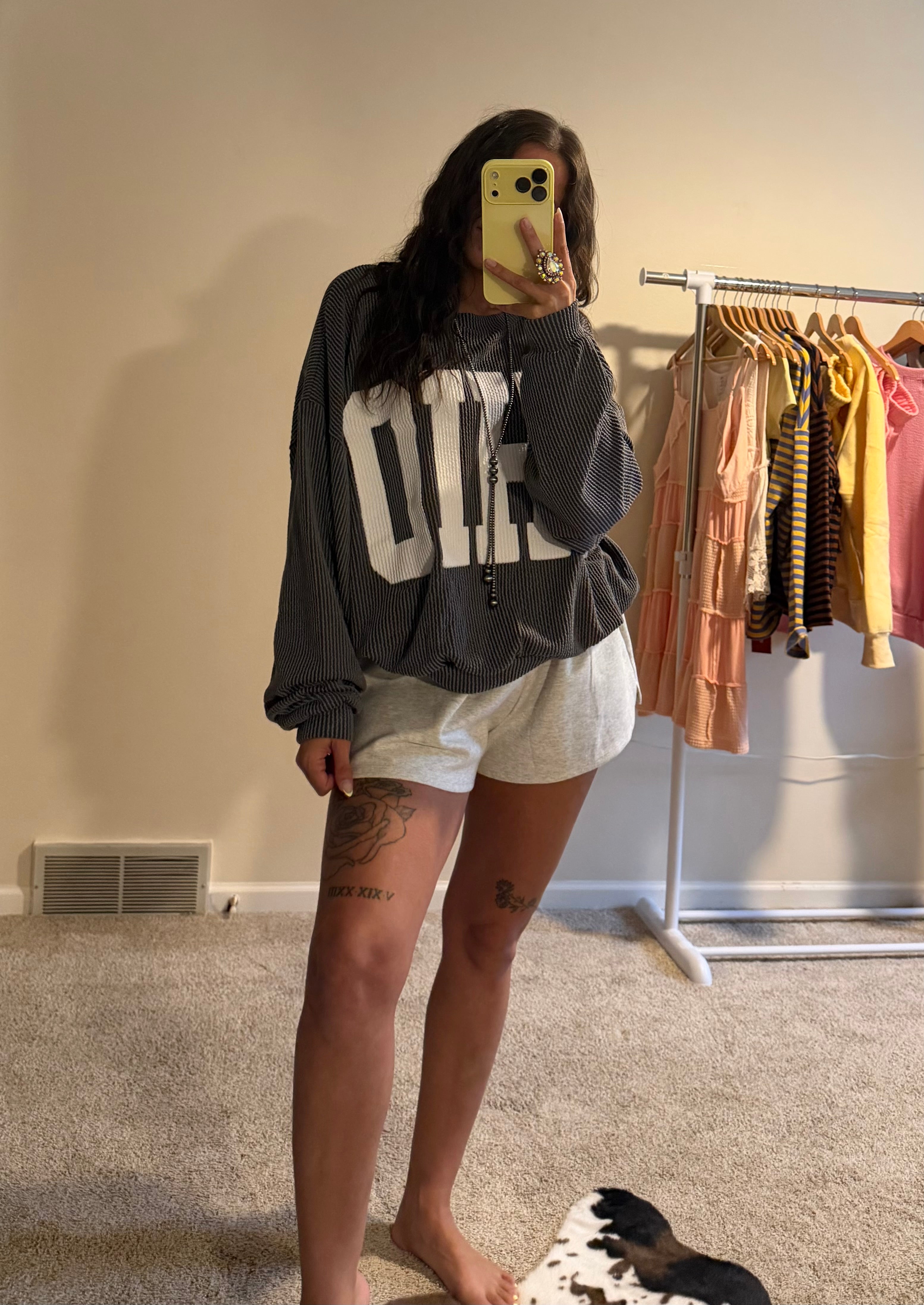OHIO Print Ribbed Oversized Graphic Crew
