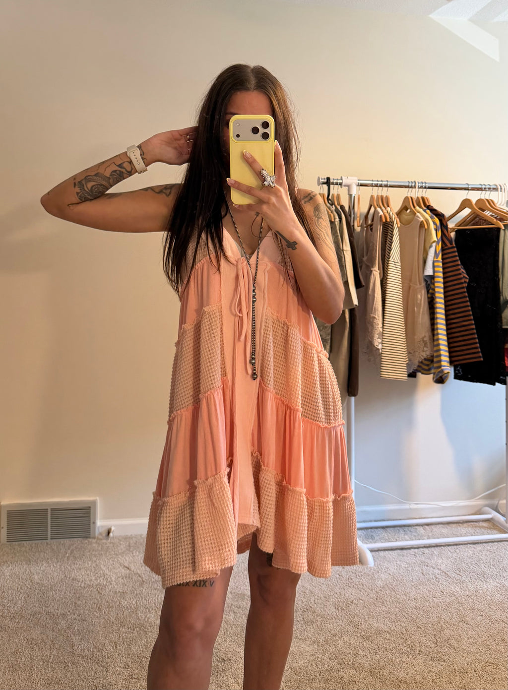 Lace Patchwork Tiered Tie-Front Overlay