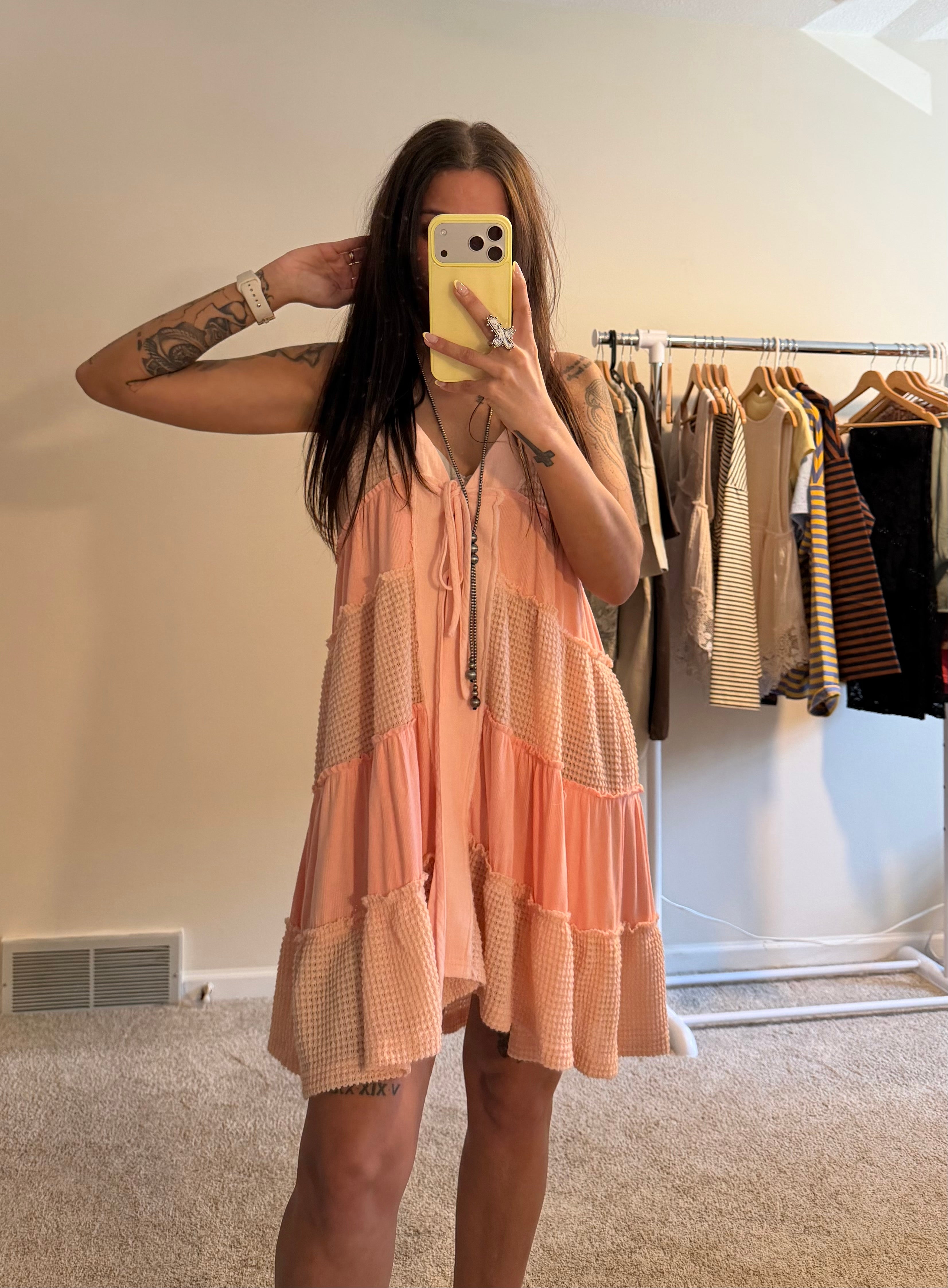 Lace Patchwork Tiered Tie-Front Overlay