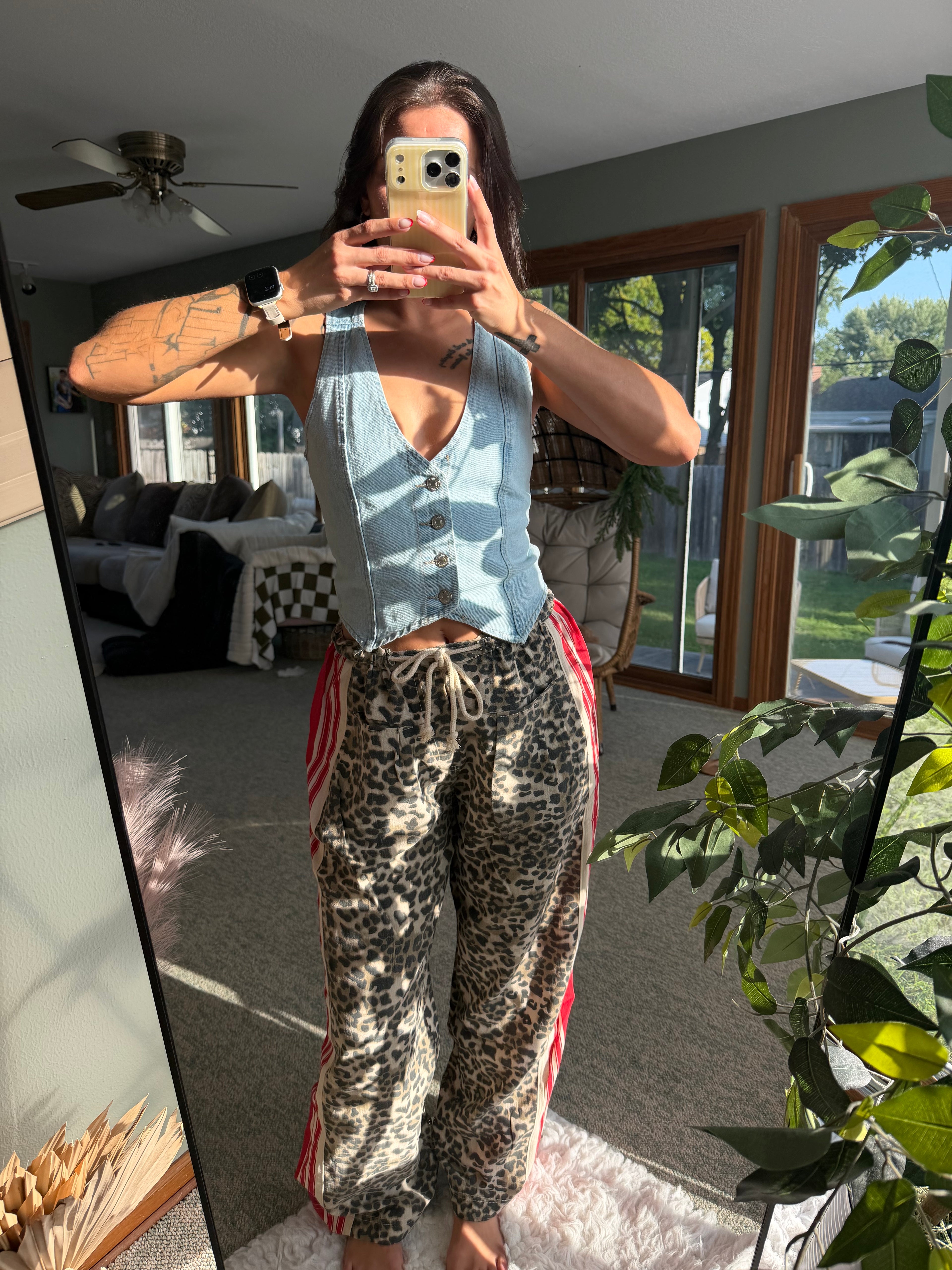 Leopard Red Striped String Pants