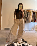 Wide Leg Gauze Pants With Floral Print