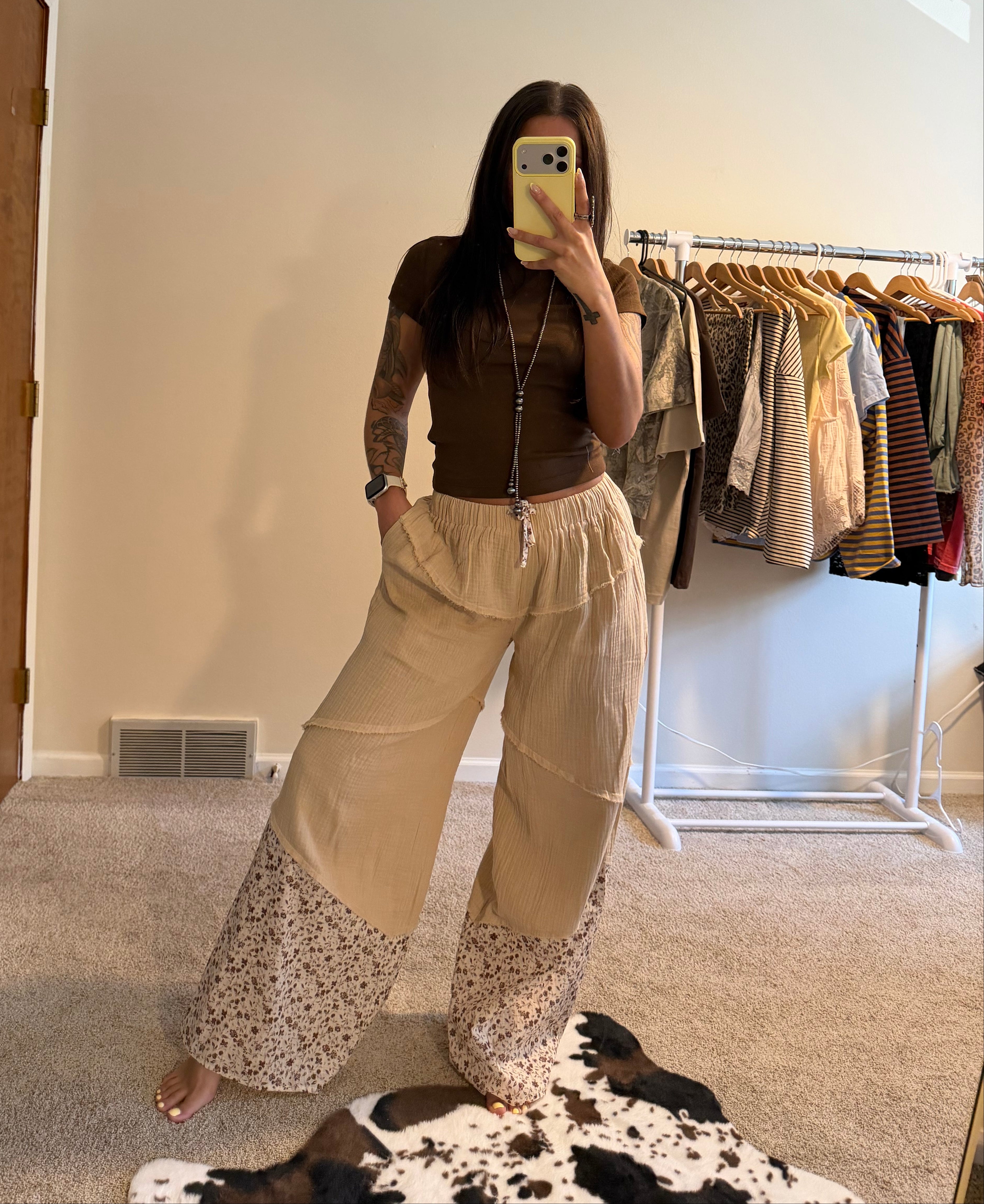 Wide Leg Gauze Pants With Floral Print