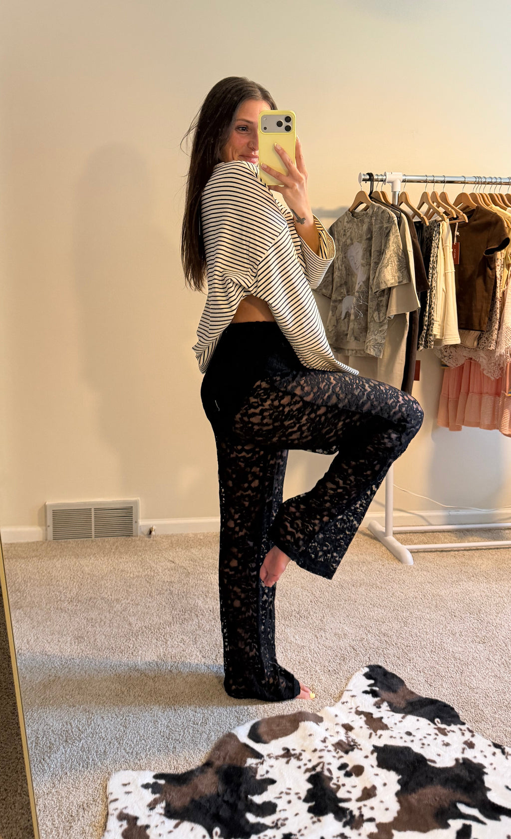 Sheer Lace Straight Leg Pants with Lining