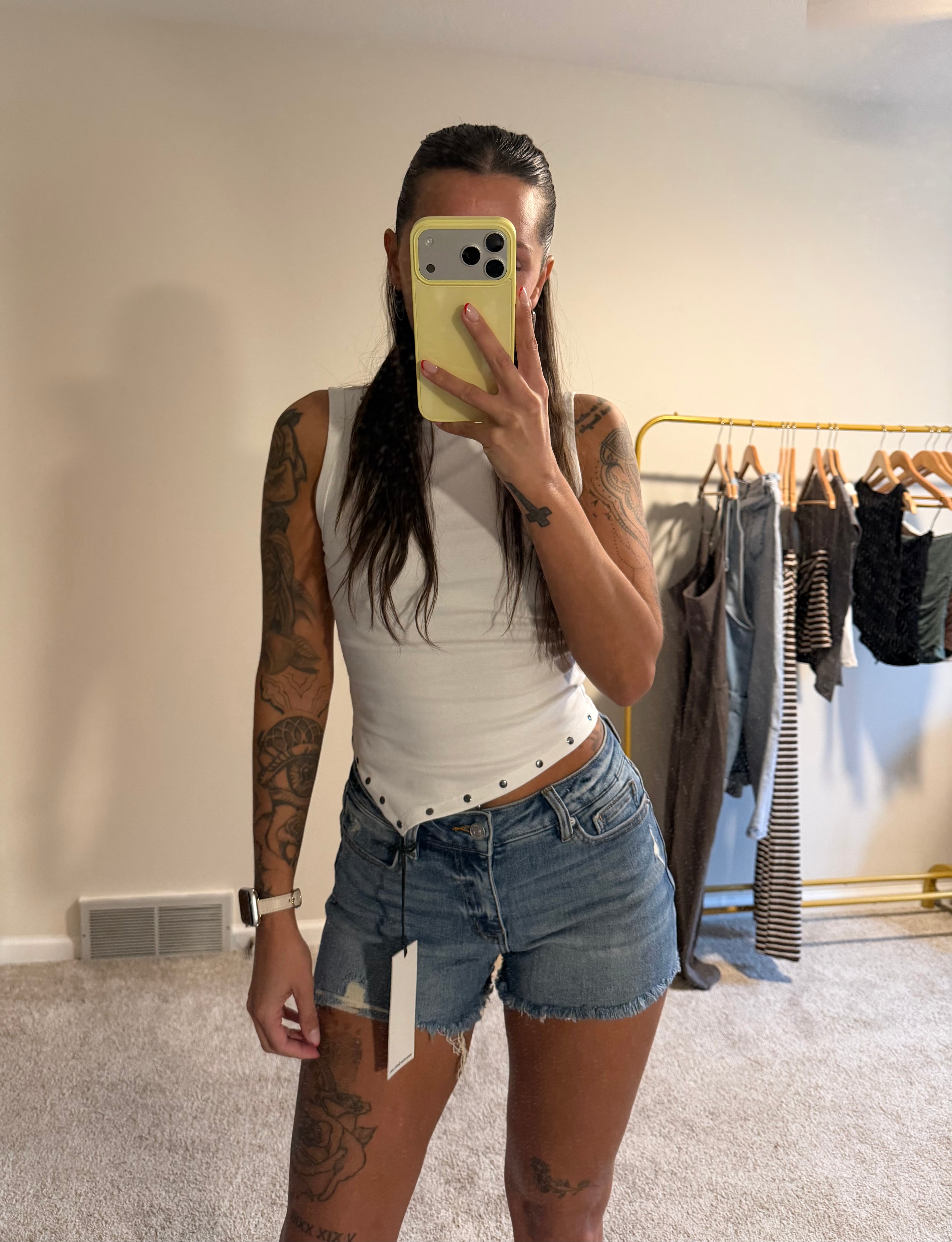 Stud Detail Asymmetrical Hem Knit Crop Top