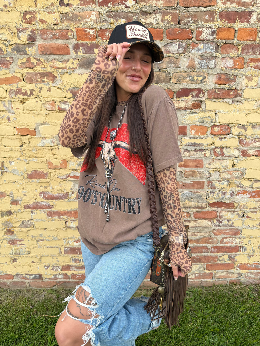 Leopard Thumbhole Sheer Lace Top