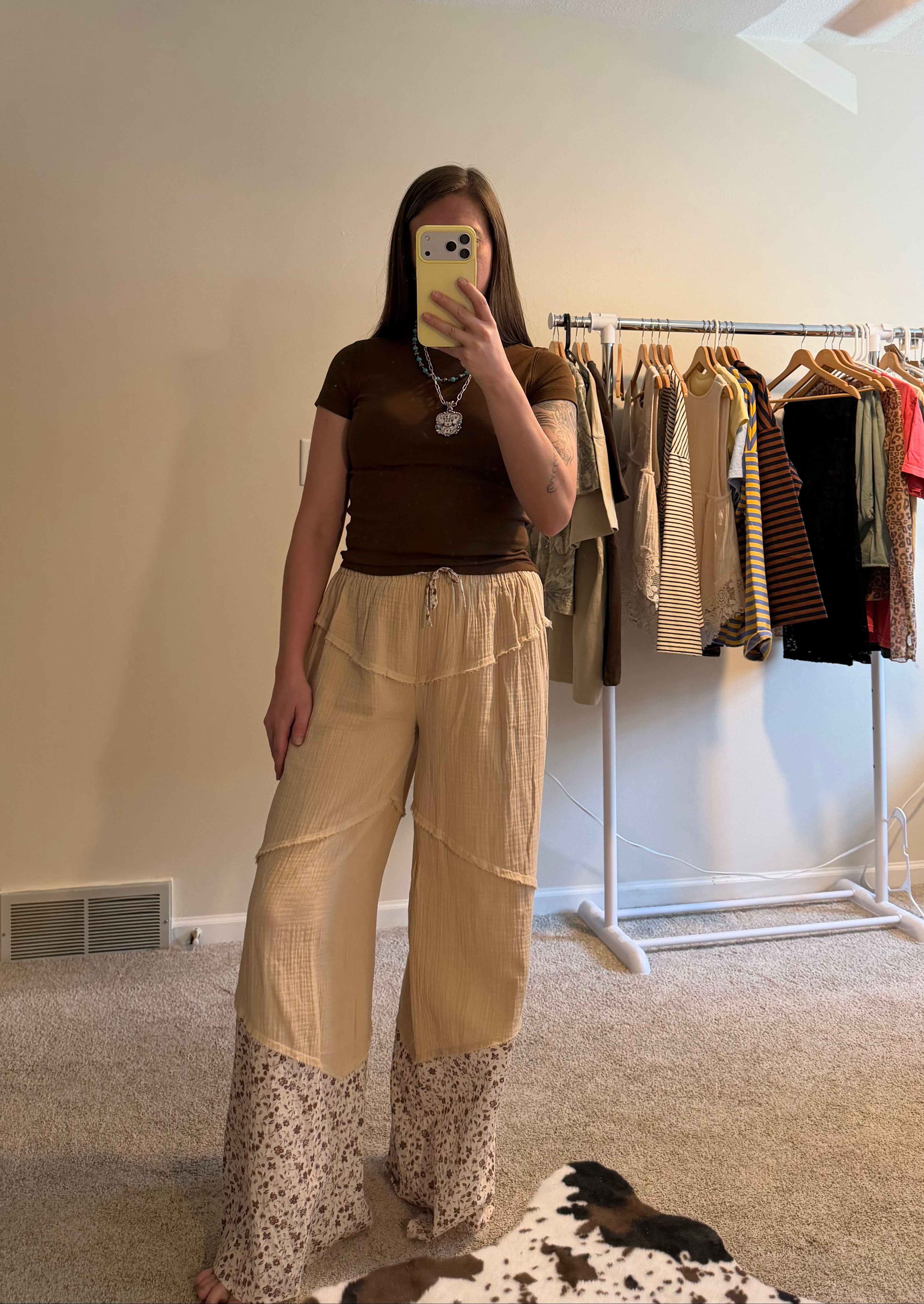 Wide Leg Gauze Pants With Floral Print