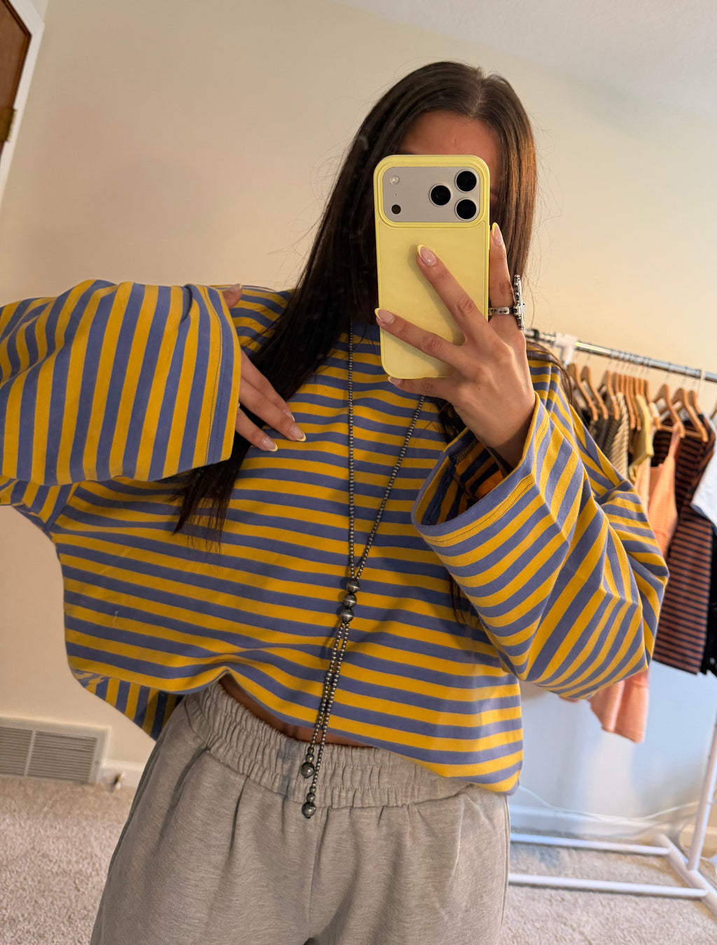 Retro Striped Terry Oversized Long Sleeve