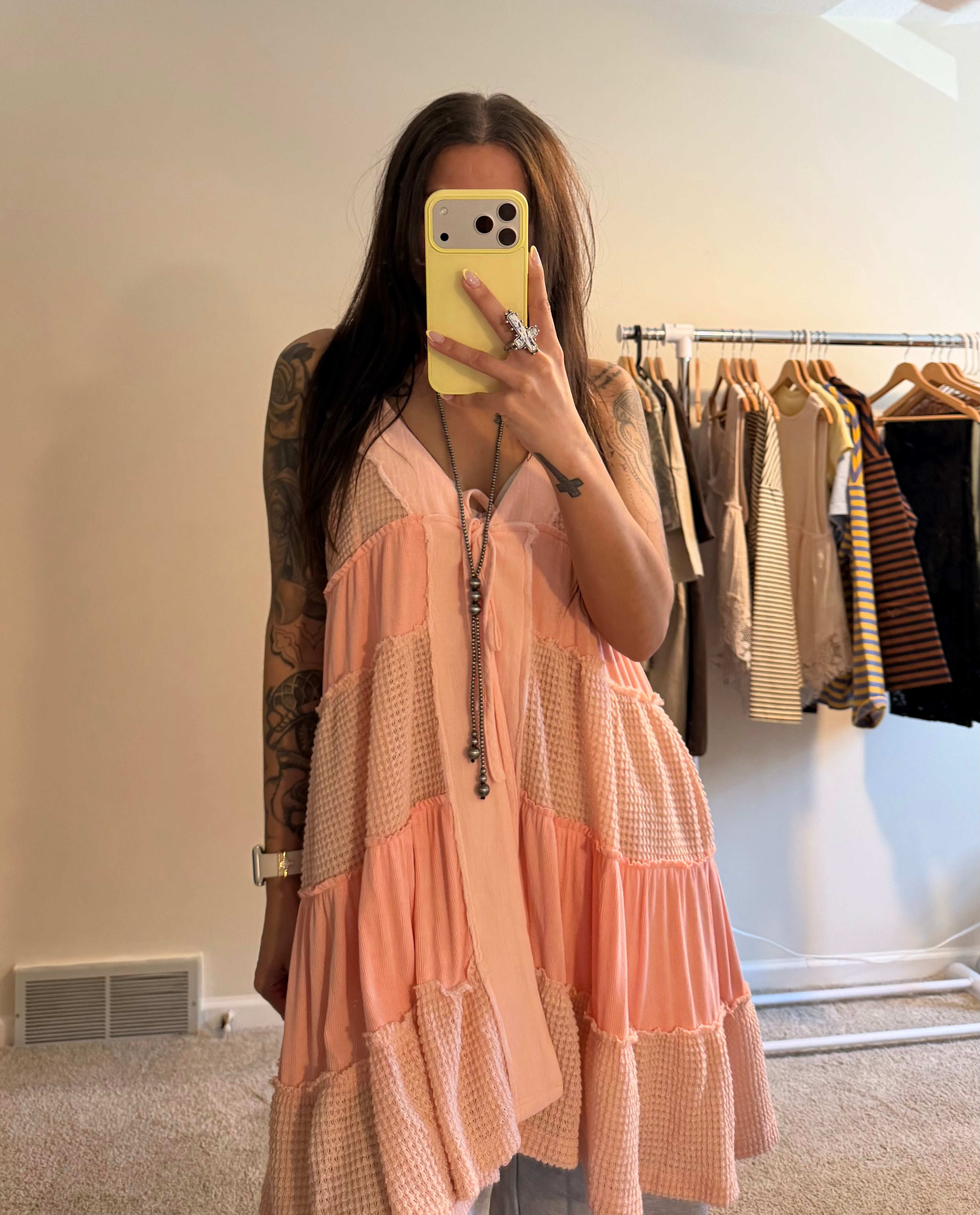 Lace Patchwork Tiered Tie-Front Overlay