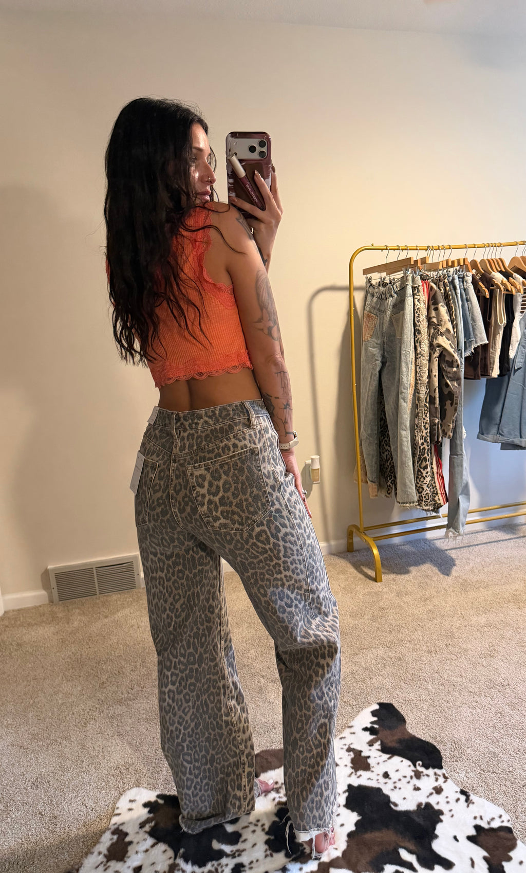 Flying Monkey Wild Side High Rise Leopard Wide Leg Jeans