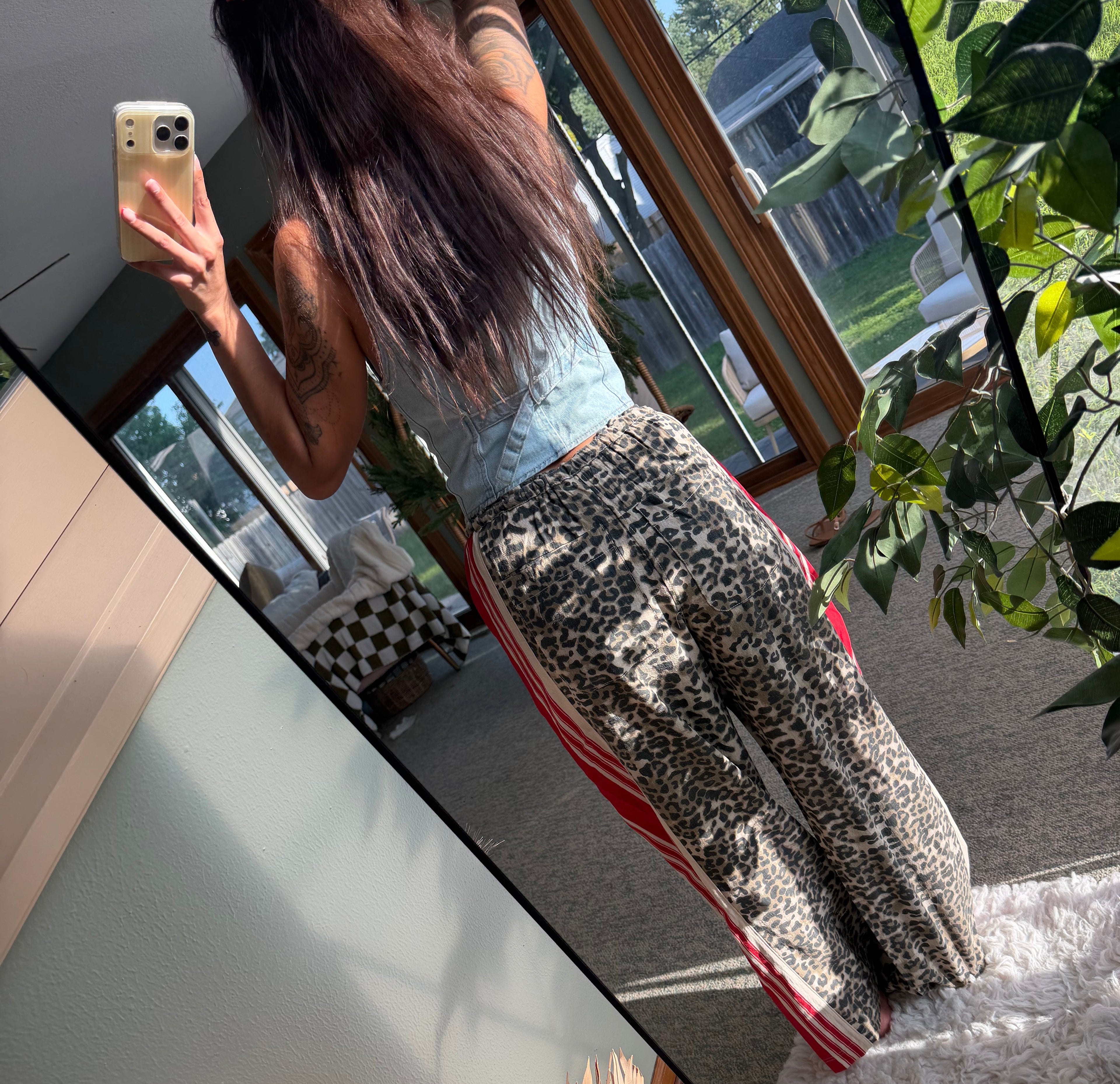 Leopard Red Striped String Pants