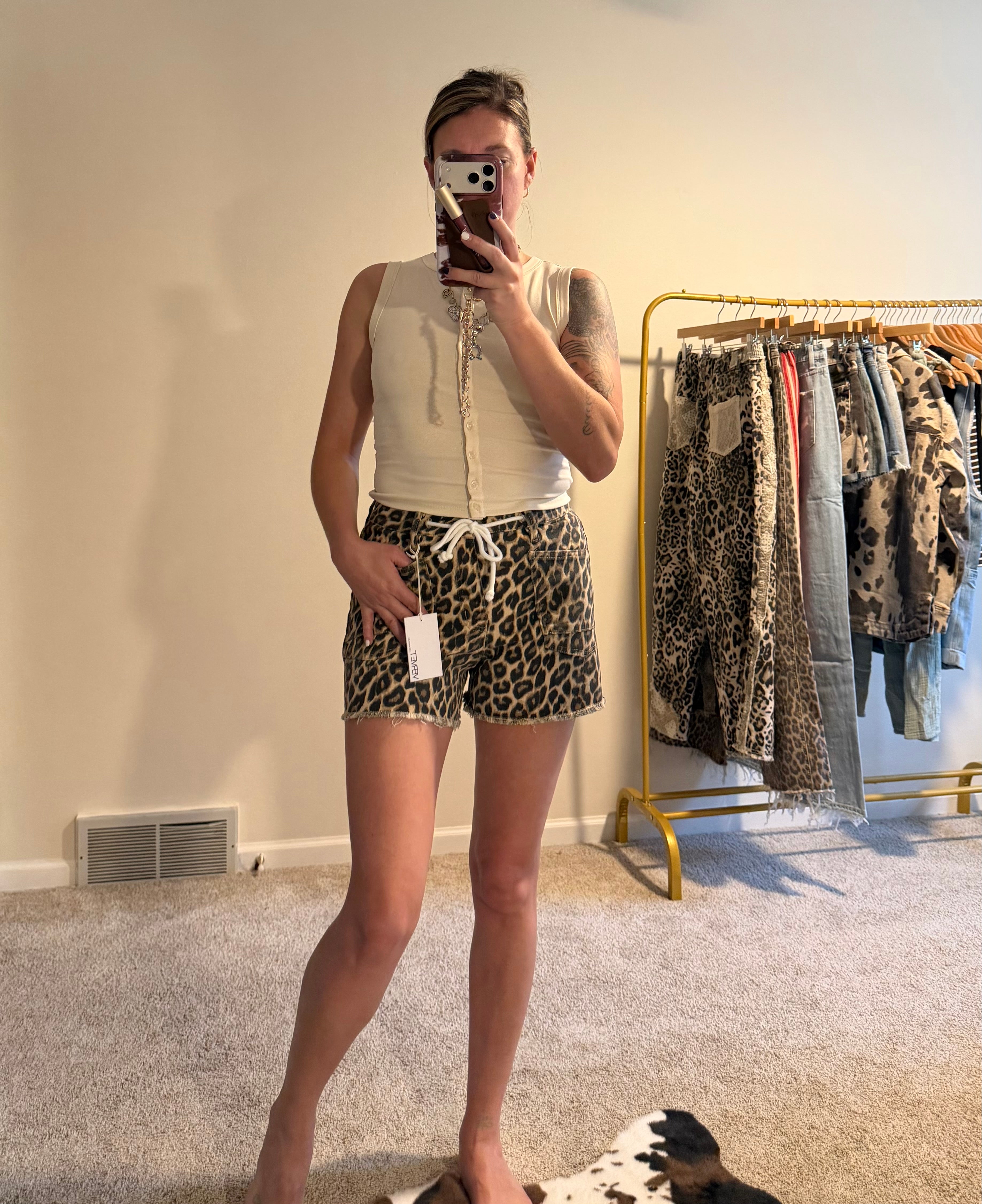 VERVET by Flying Monkey Wild Side Leopard Drawstring Shorts