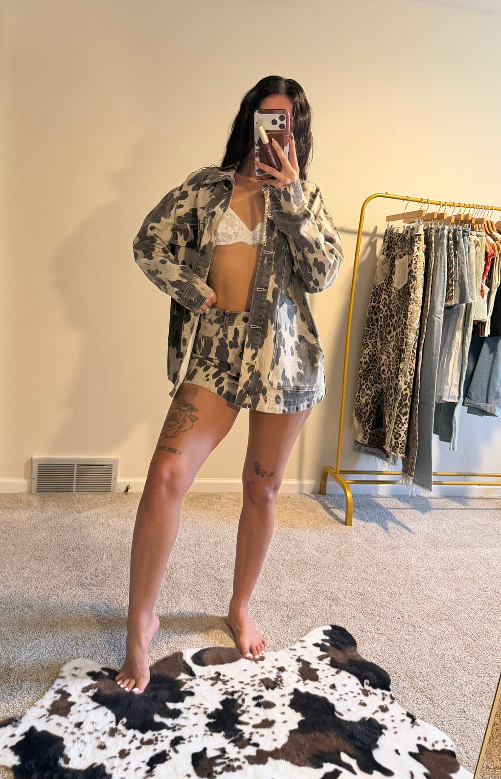 Hidden Jeans Cow Print Oversized Shacket