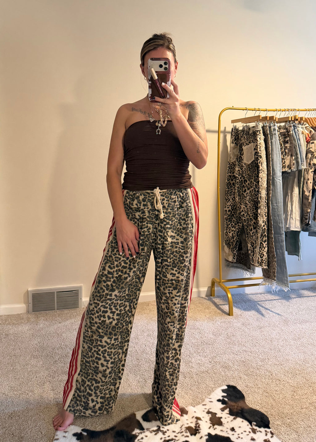 Leopard Red Striped String Pants