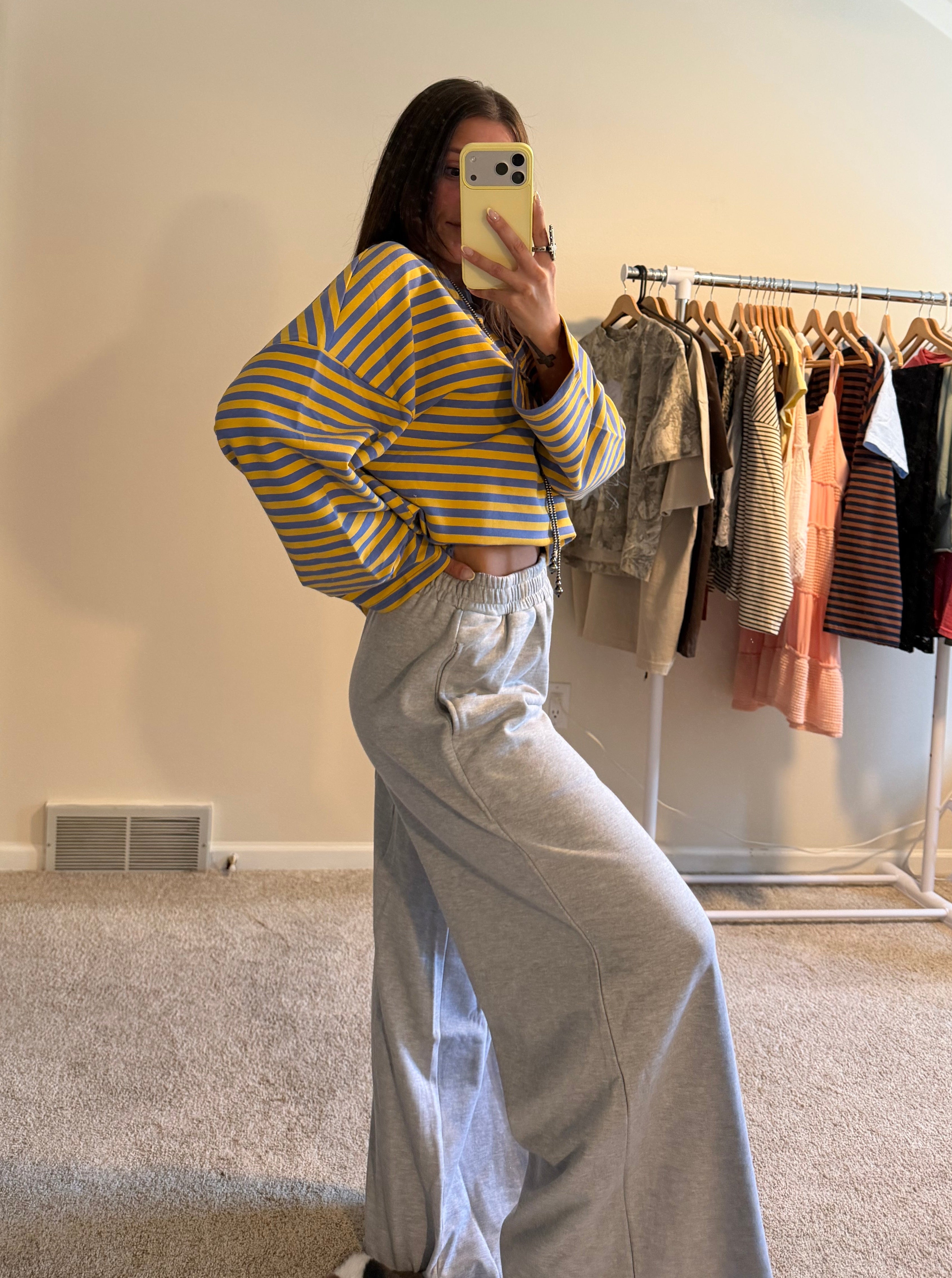 Retro Striped Terry Oversized Long Sleeve