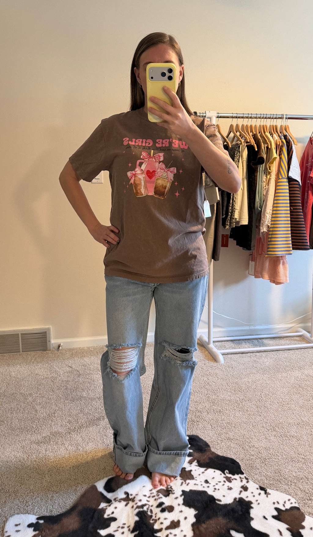Vintage Fold & Distressed Wide-Leg Jeans