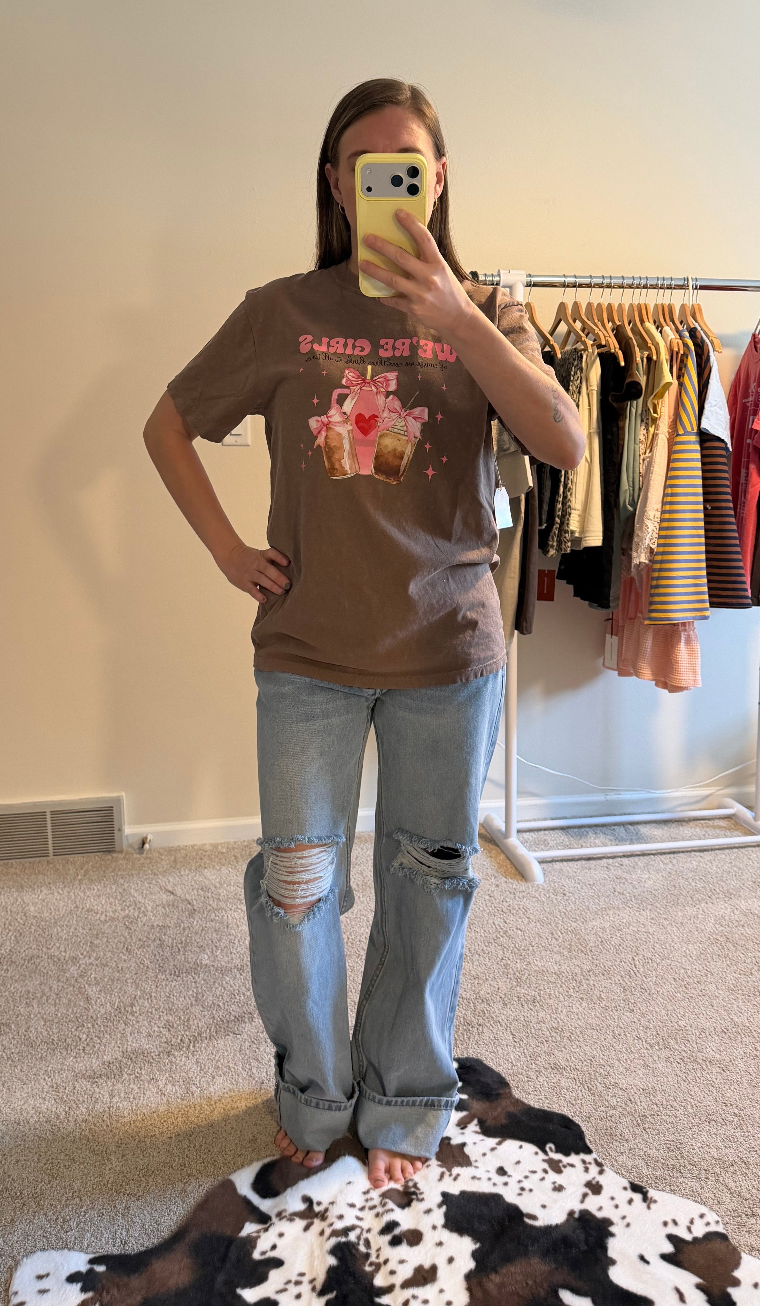 Vintage Fold & Distressed Wide-Leg Jeans