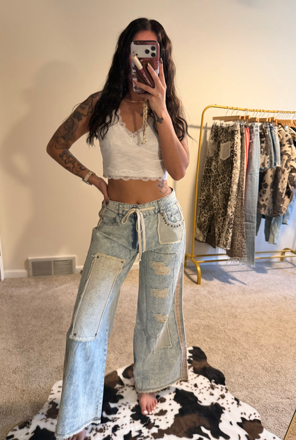 Lace Trim Ribbed Crop Top