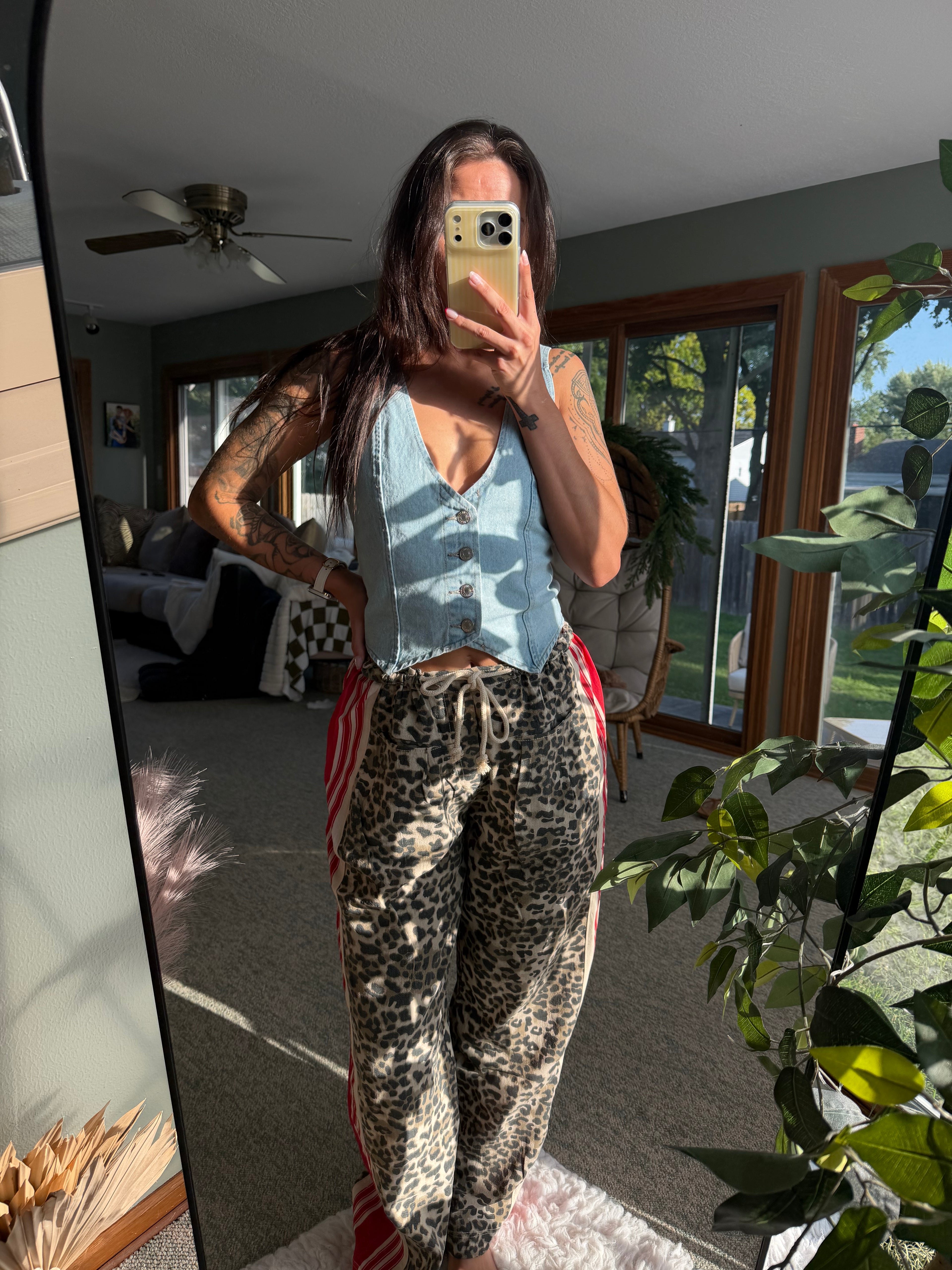 Leopard Red Striped String Pants