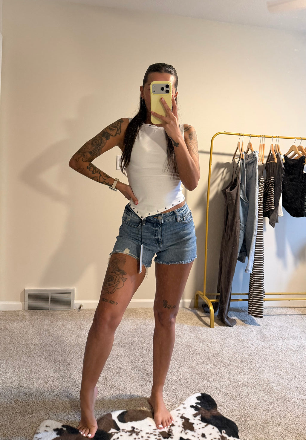 Stud Detail Asymmetrical Hem Knit Crop Top