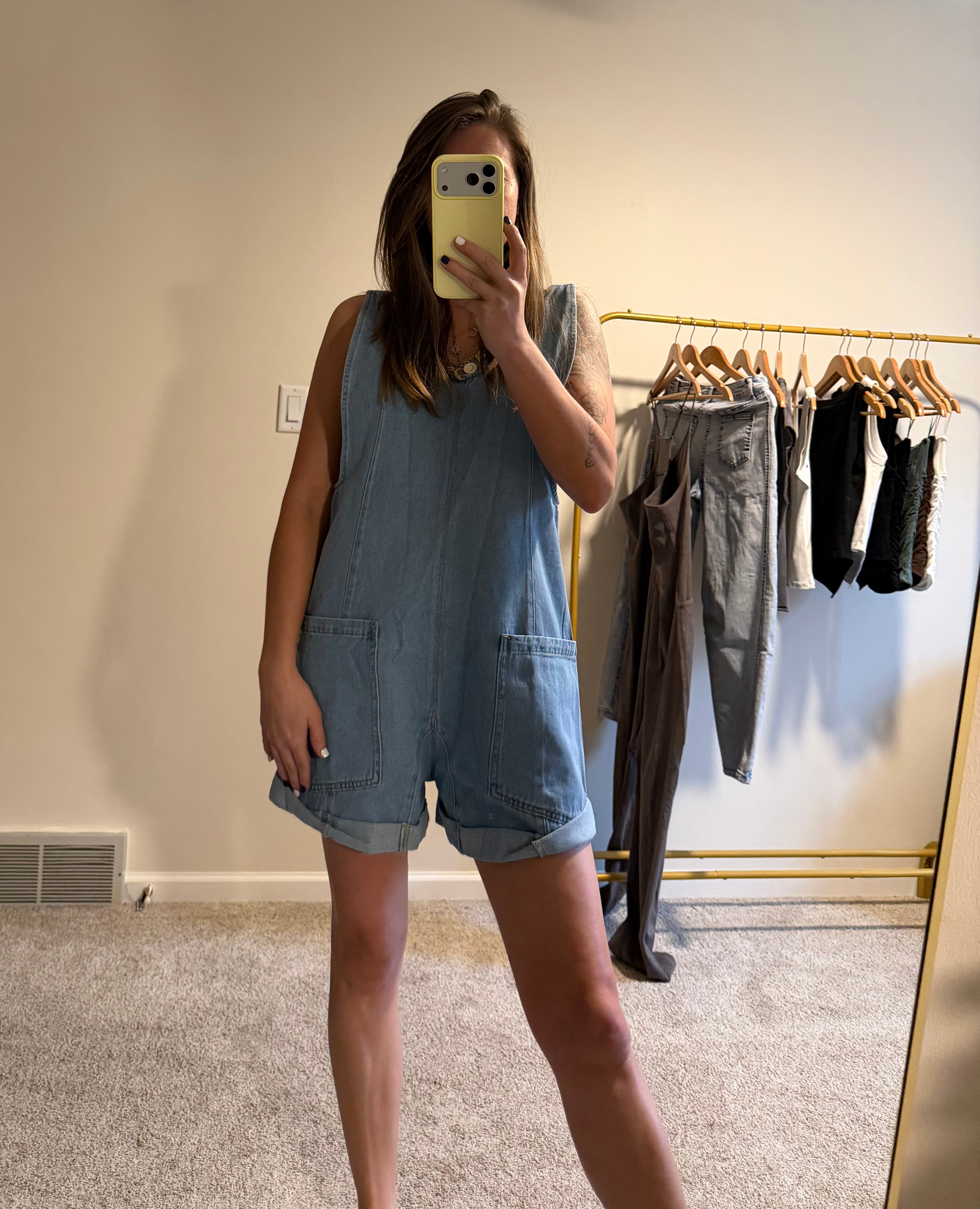 The Classic Denim Overalls Romper