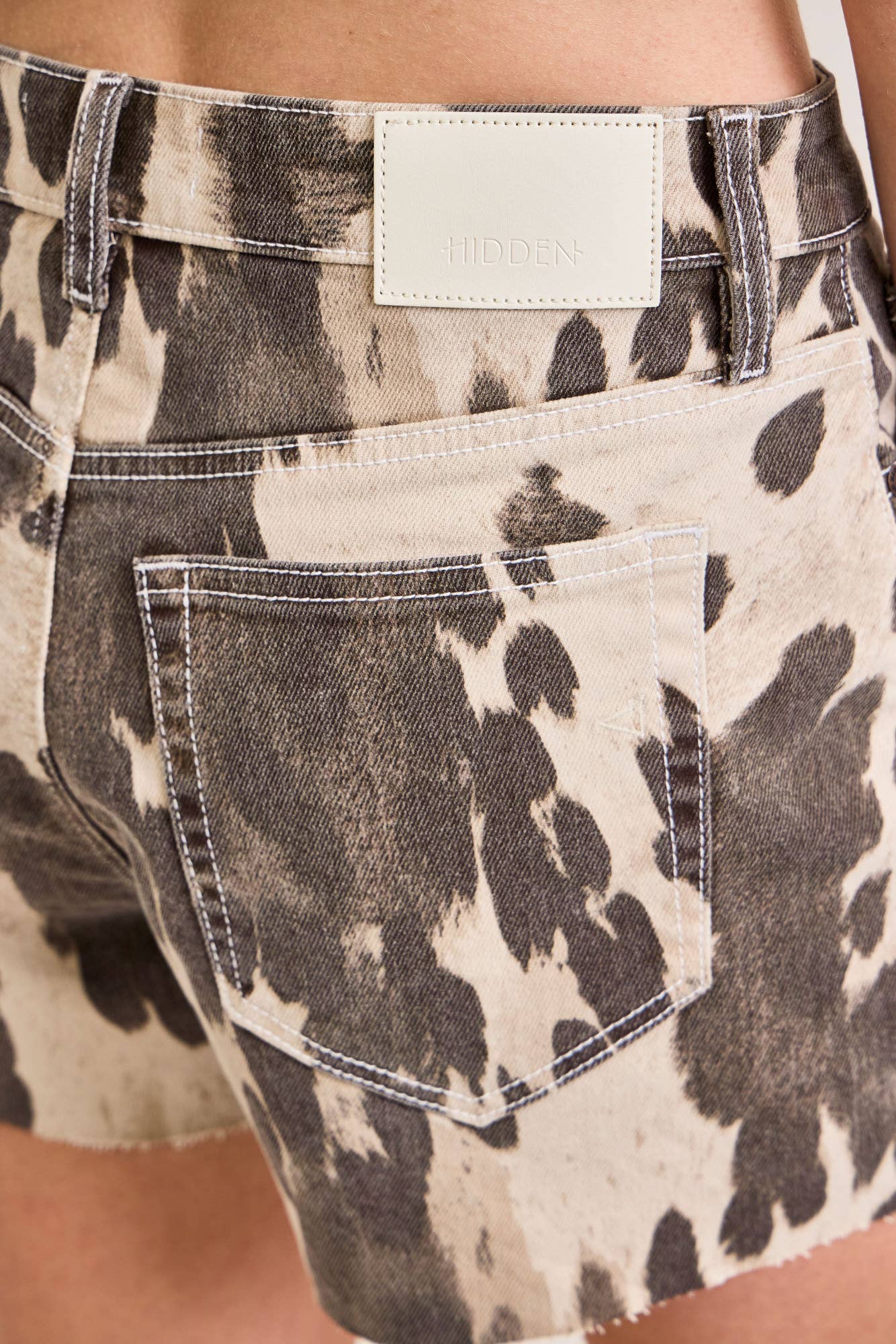 Hidden Jeans Wild West Cow Print Denim Shorts