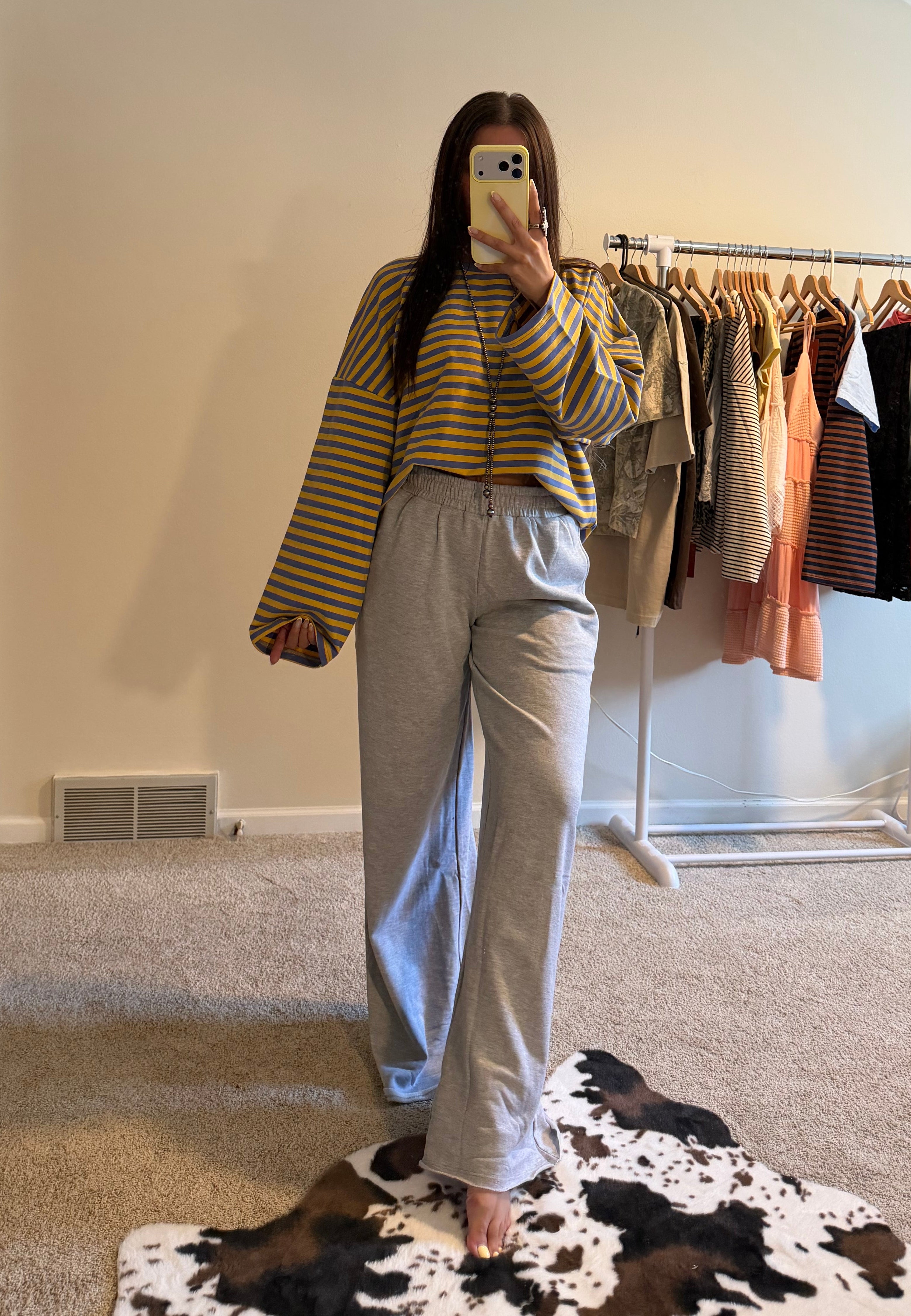 Retro Striped Terry Oversized Long Sleeve