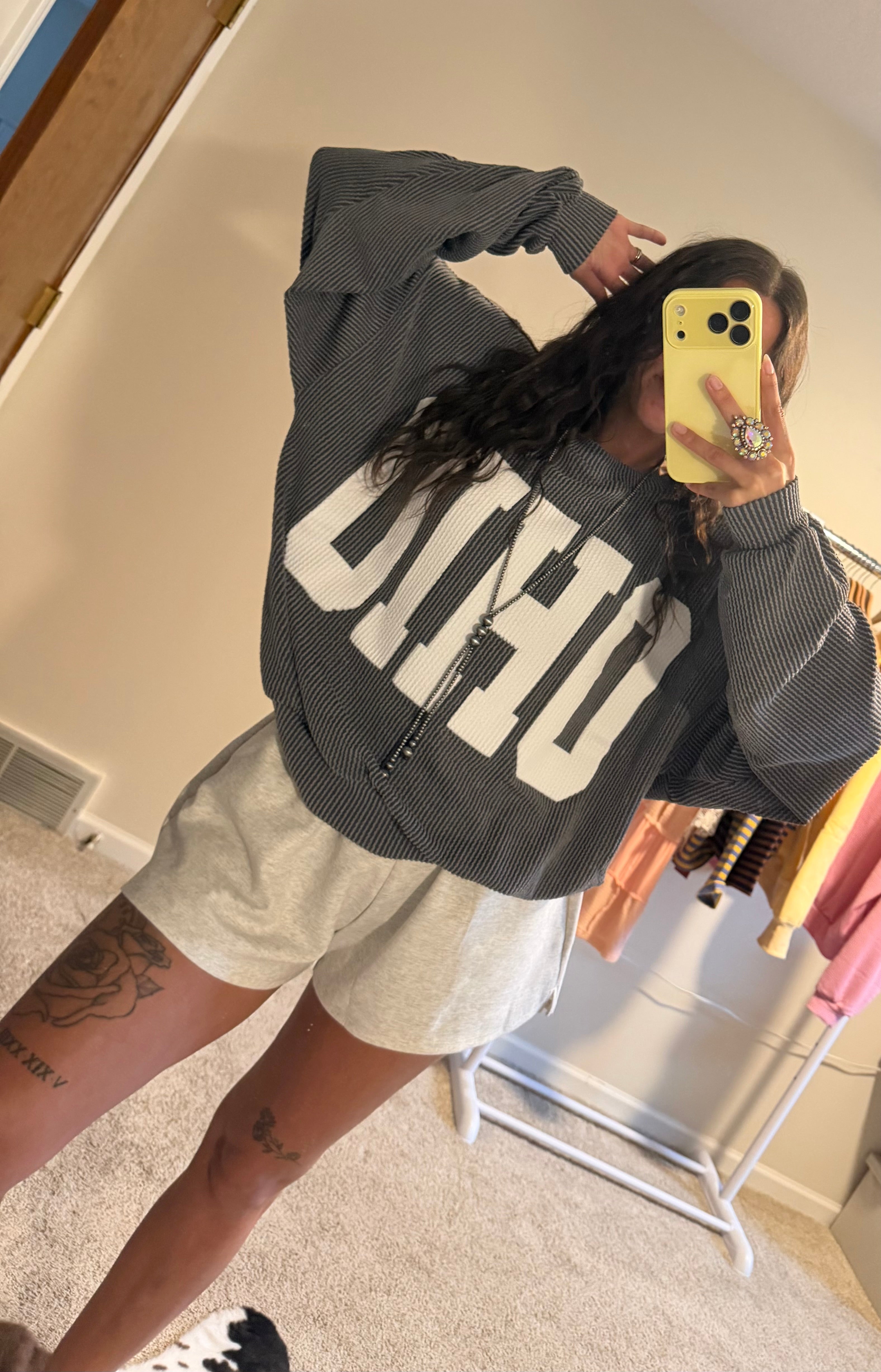OHIO Print Ribbed Oversized Graphic Crew