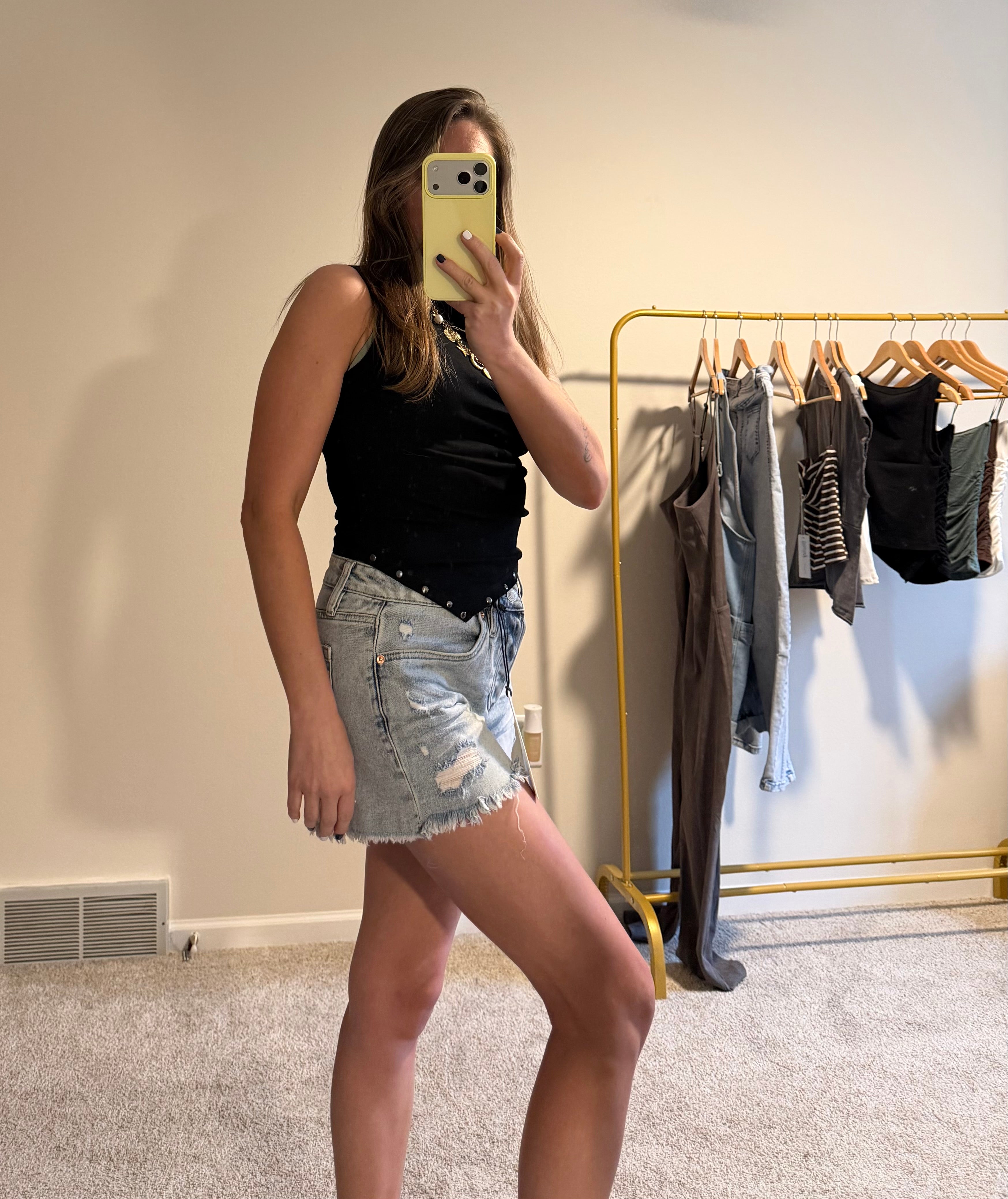 Stud Detail Asymmetrical Hem Knit Crop Top