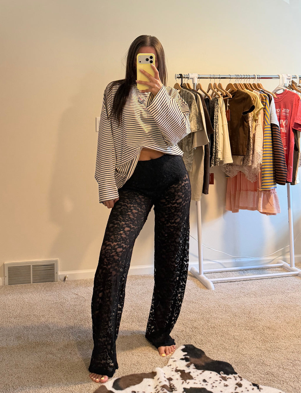 Sheer Lace Straight Leg Pants with Lining