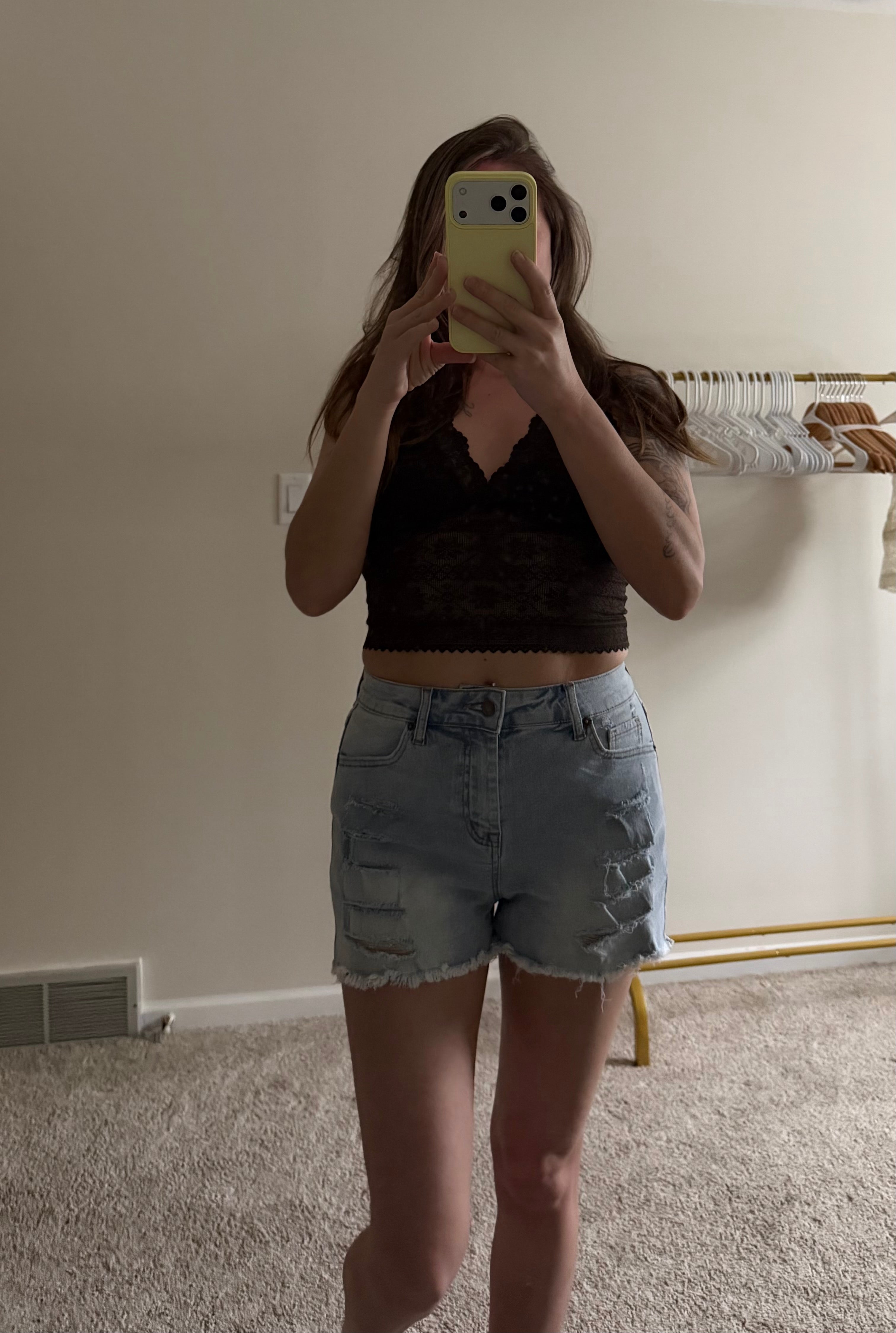 High-Waist Distressed Raw Hem Shorts