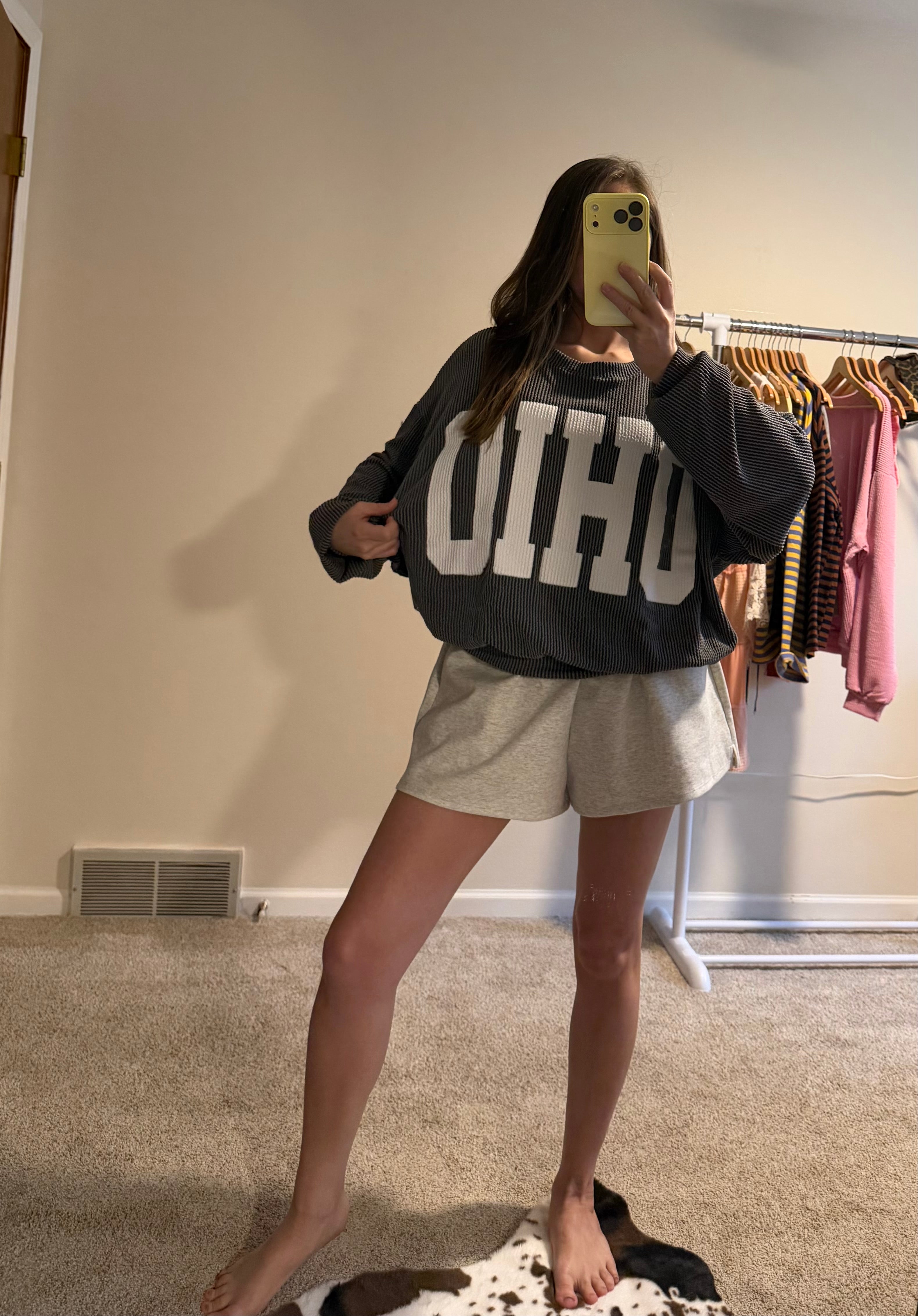 OHIO Print Ribbed Oversized Graphic Crew