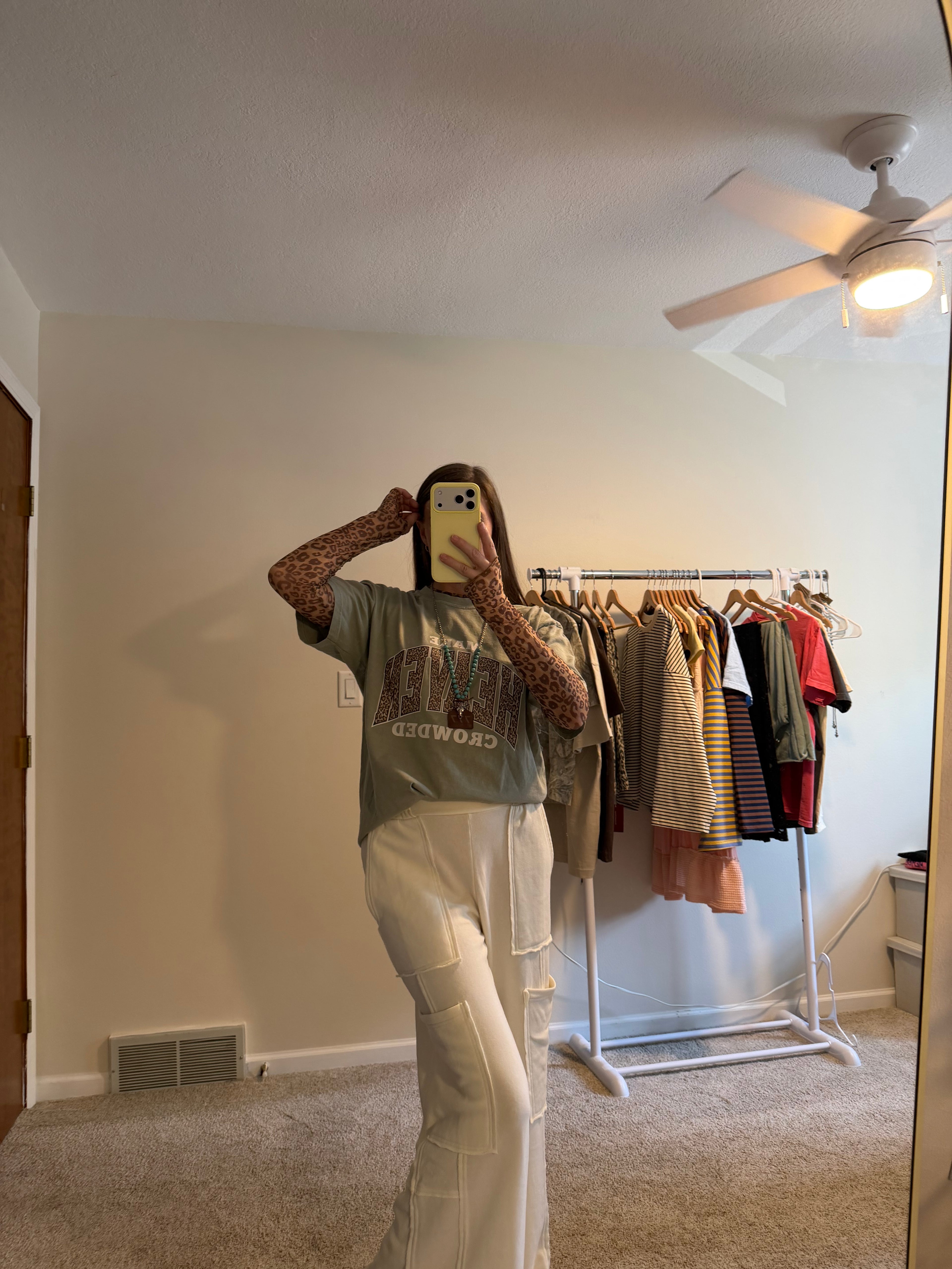 Leopard Thumbhole Sheer Lace Top