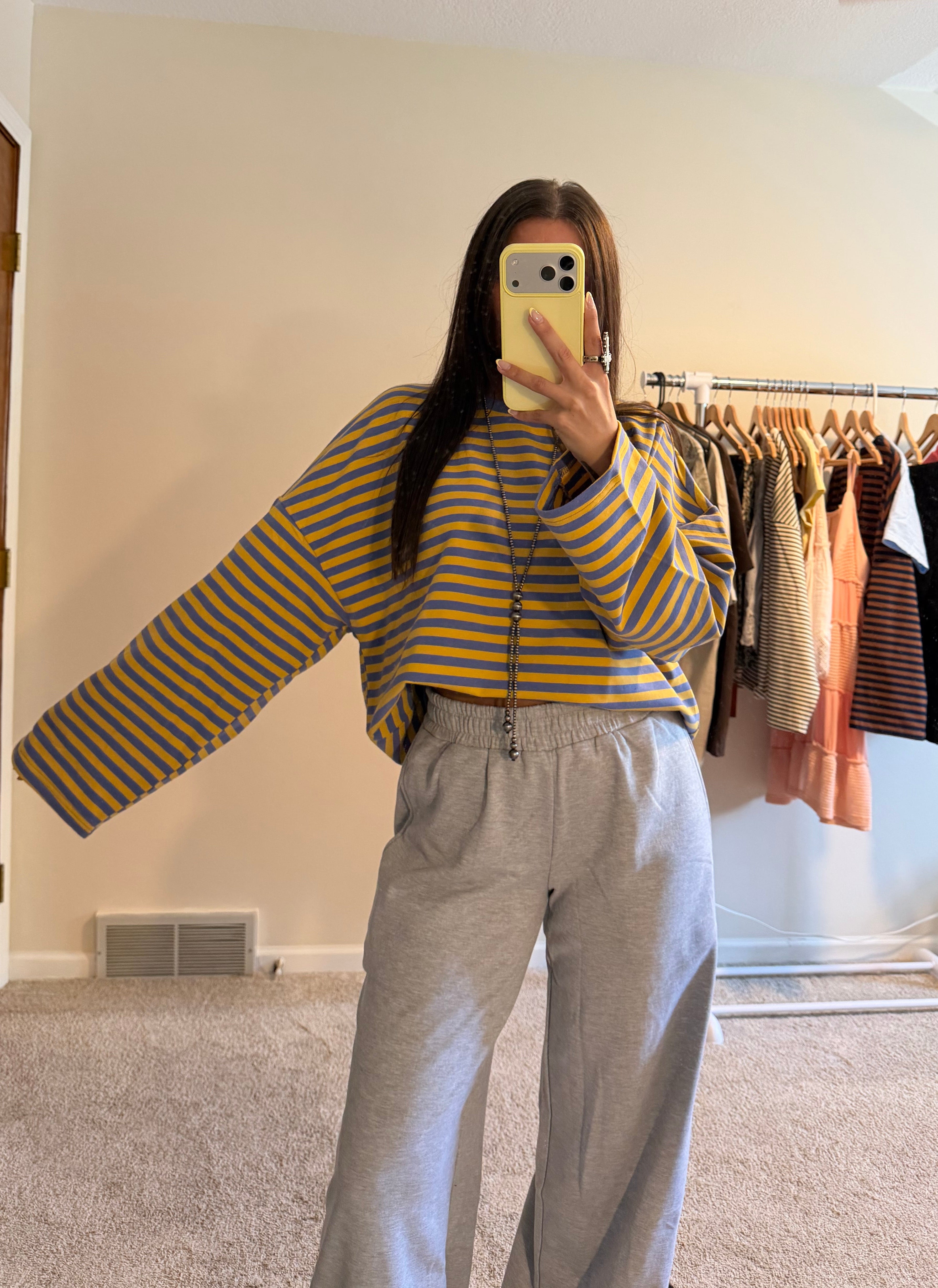 Retro Striped Terry Oversized Long Sleeve