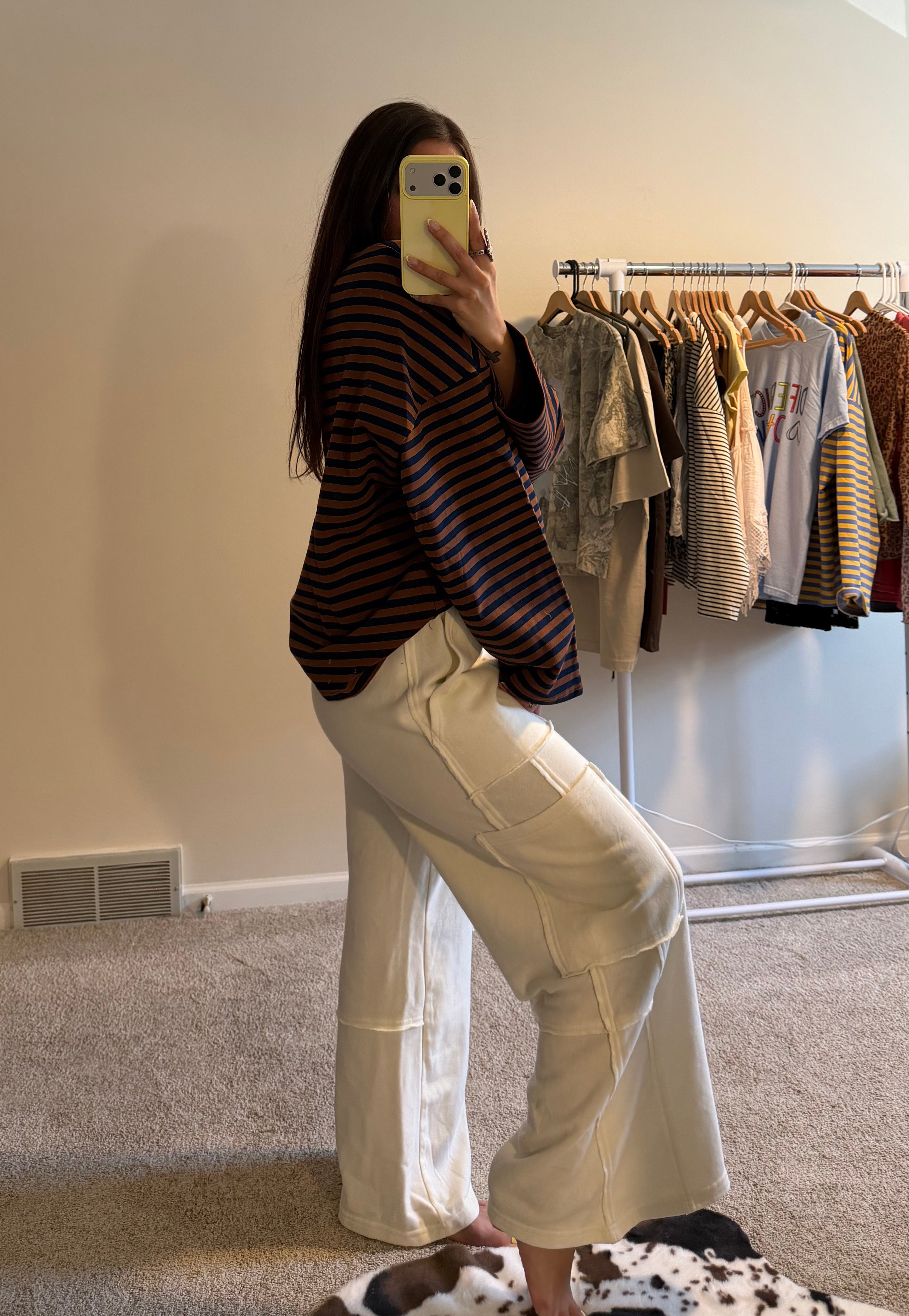 Retro Striped Terry Oversized Long Sleeve
