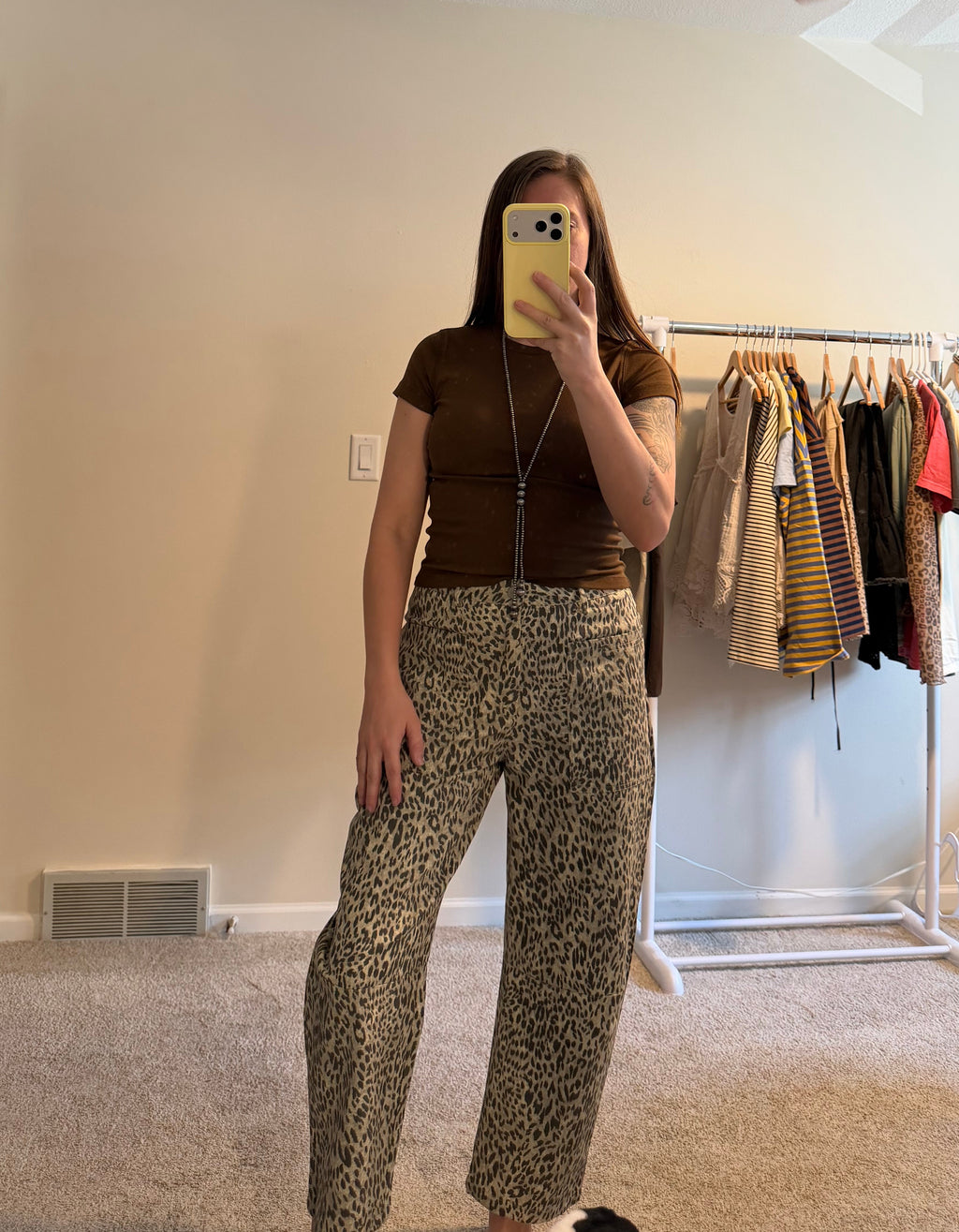 Leopard Print Low-Rise Barrel-Leg Denim