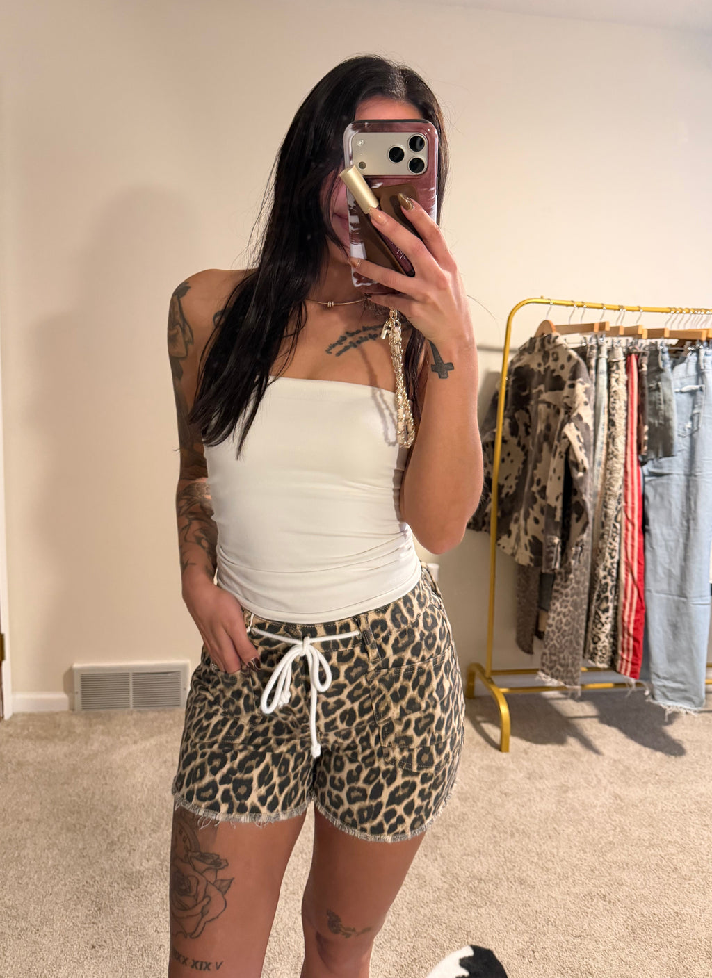 VERVET by Flying Monkey Wild Side Leopard Drawstring Shorts