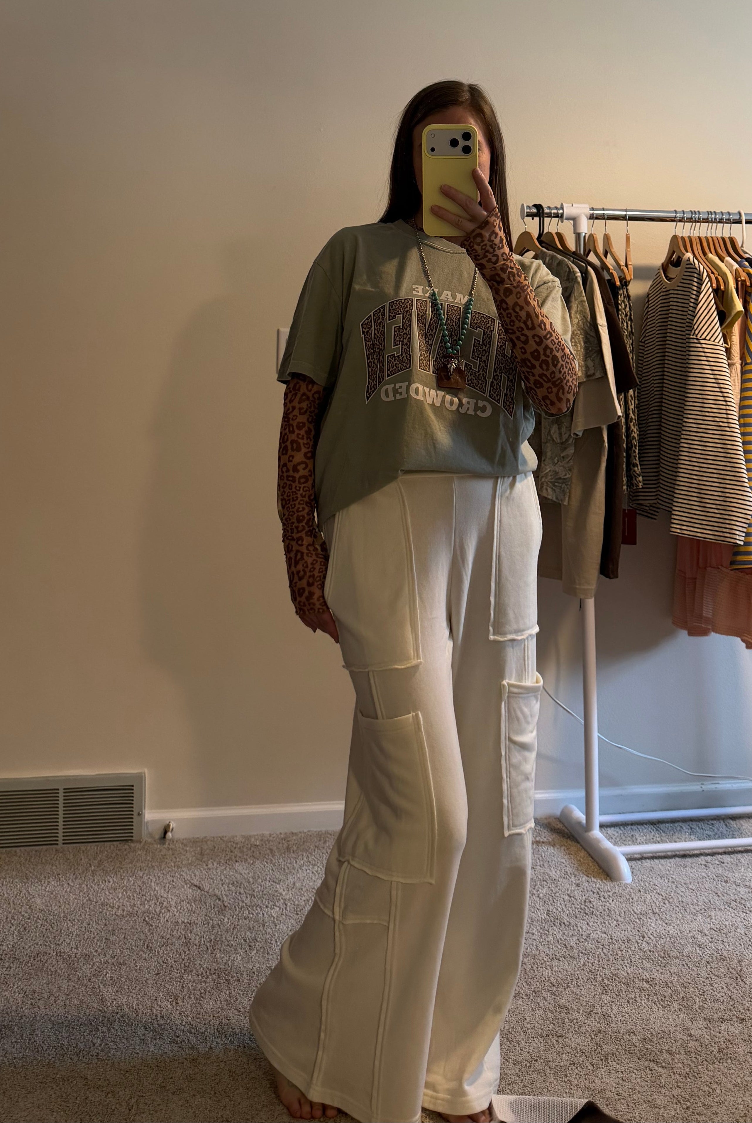 Mineral Wash Wide-Leg Cargo Lounge Pants