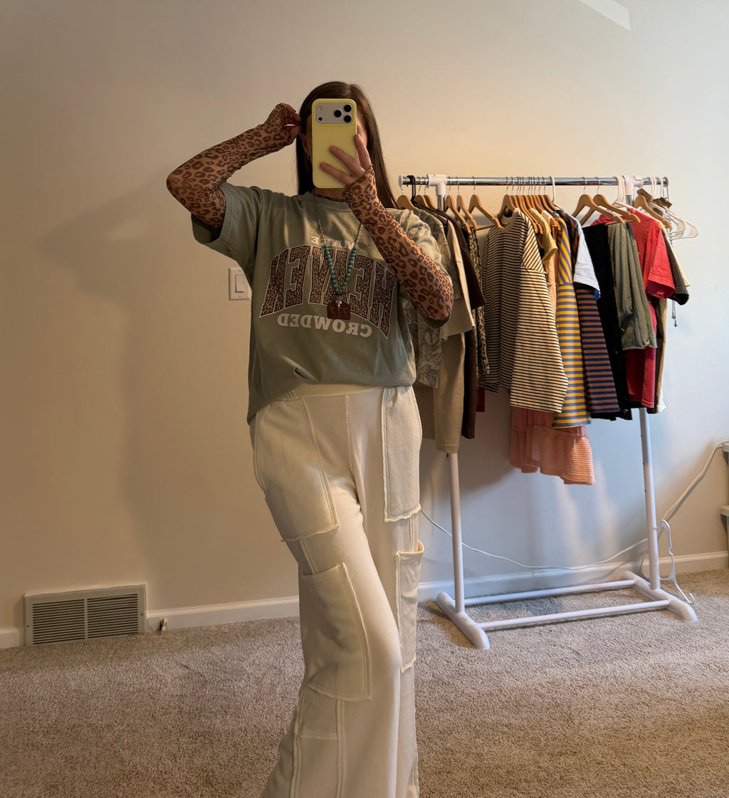 Mineral Wash Wide-Leg Cargo Lounge Pants