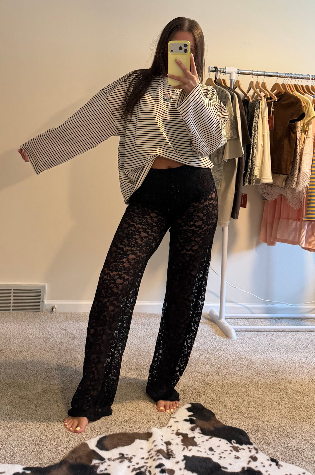 Sheer Lace Straight Leg Pants with Lining