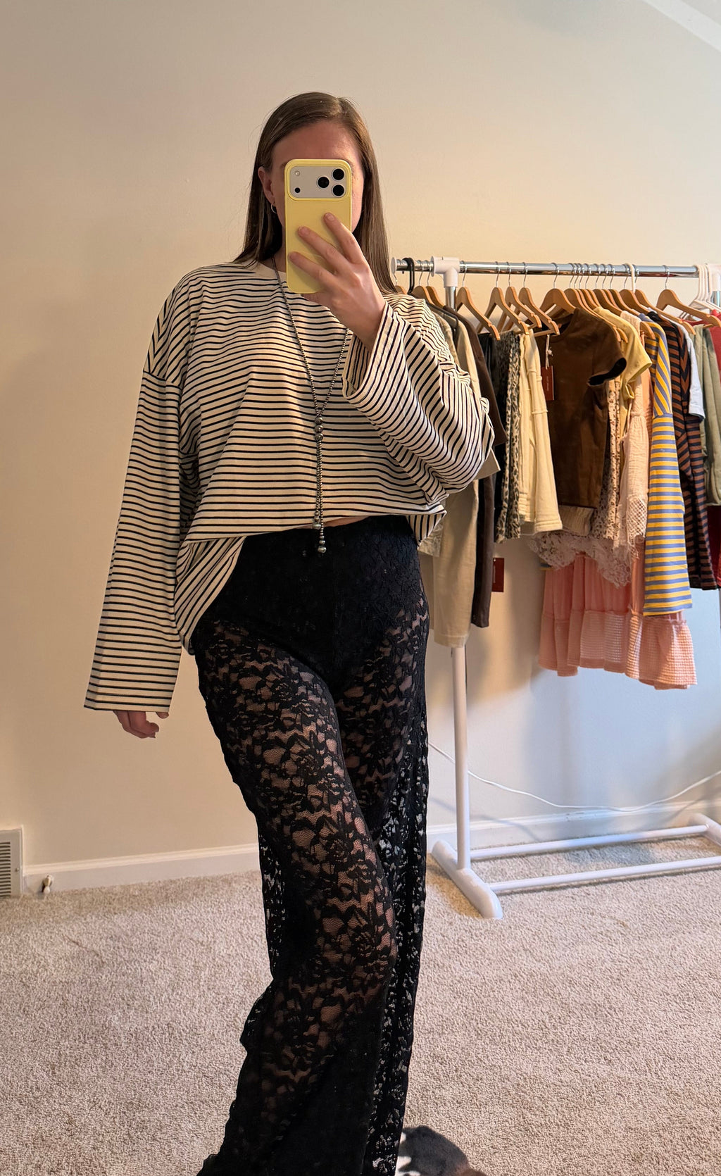 Sheer Lace Straight Leg Pants with Lining