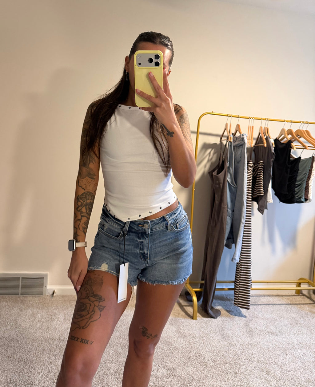 Stud Detail Asymmetrical Hem Knit Crop Top