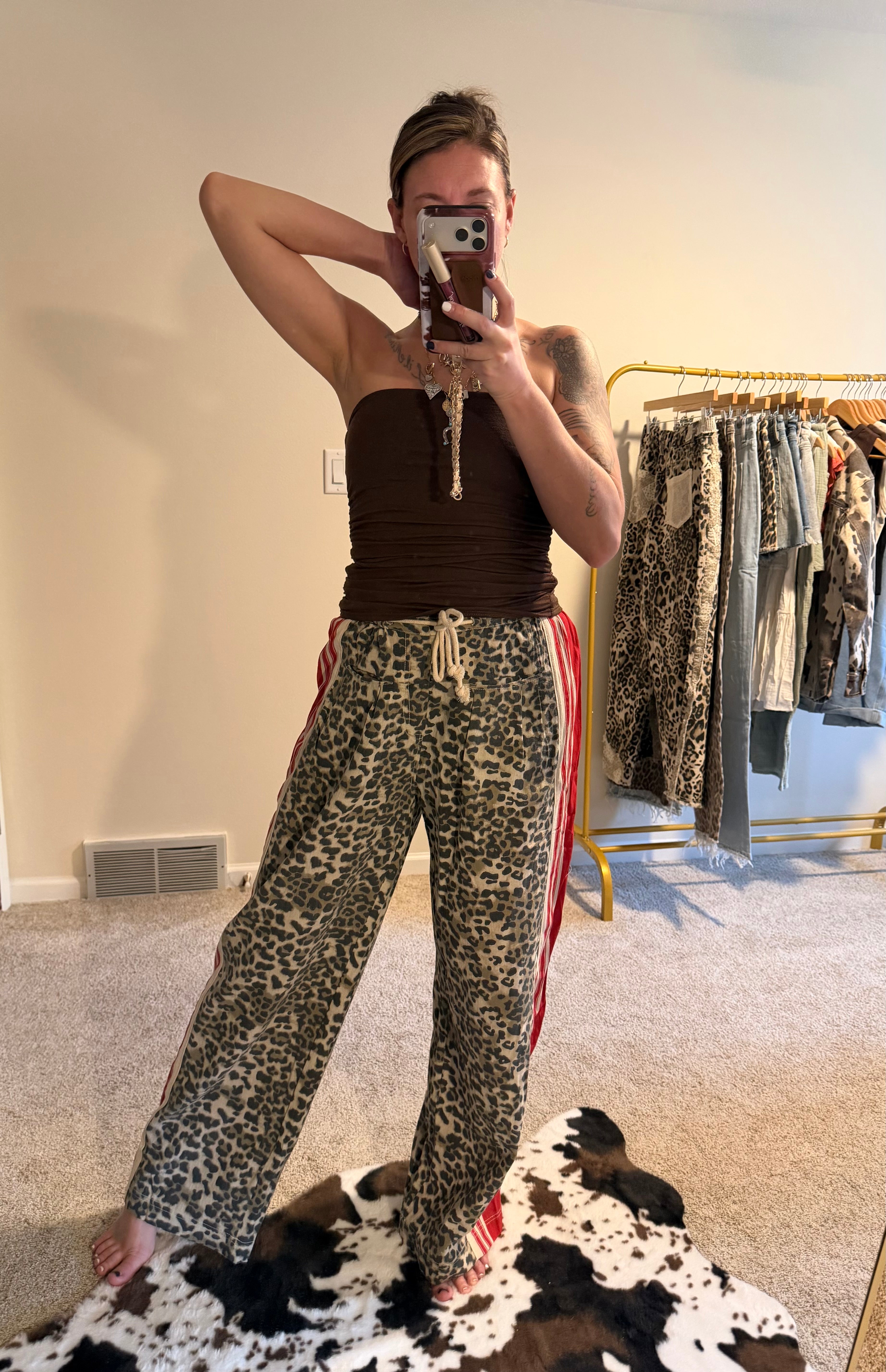 Leopard Red Striped String Pants