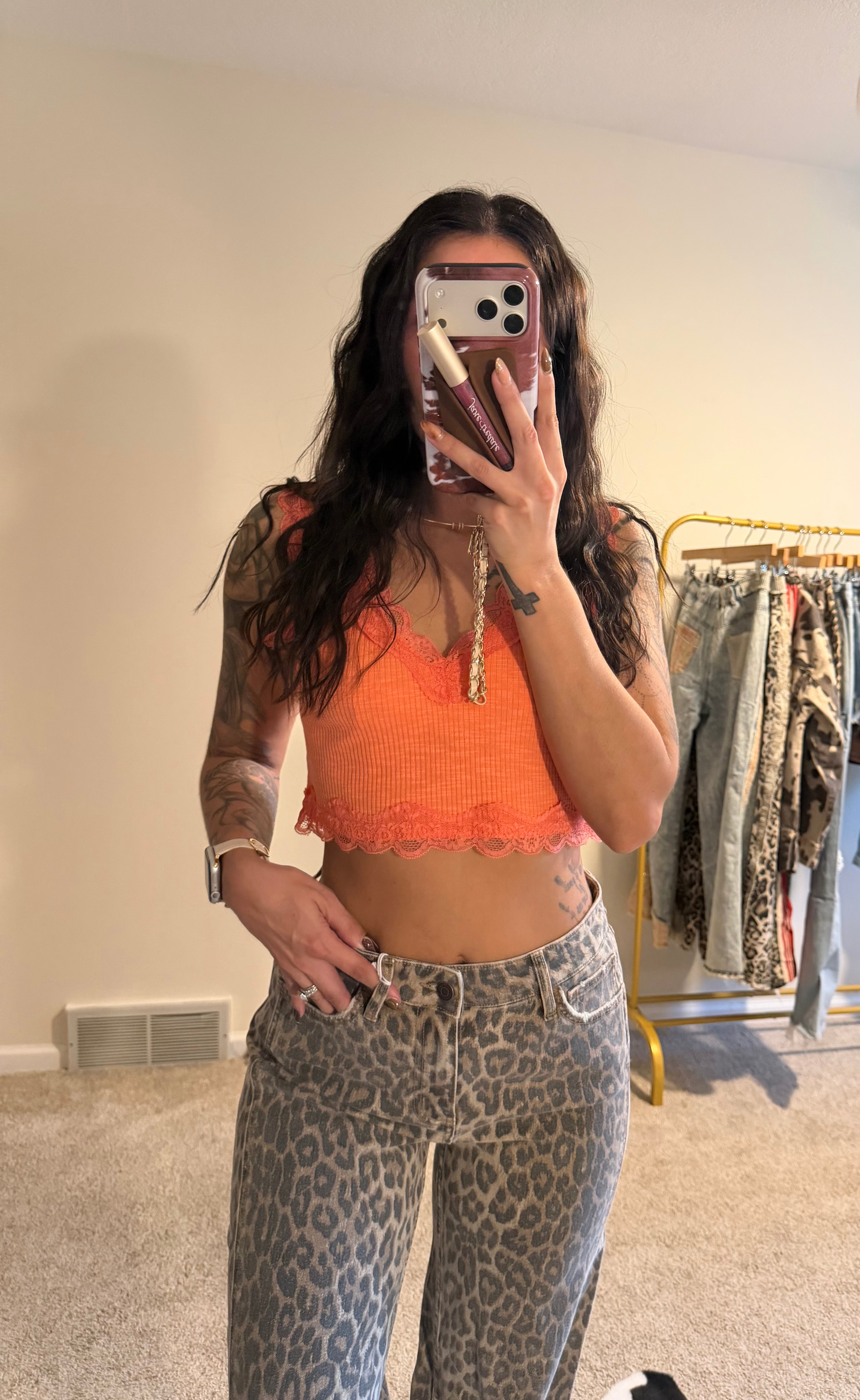 Lace Trim Ribbed Crop Top