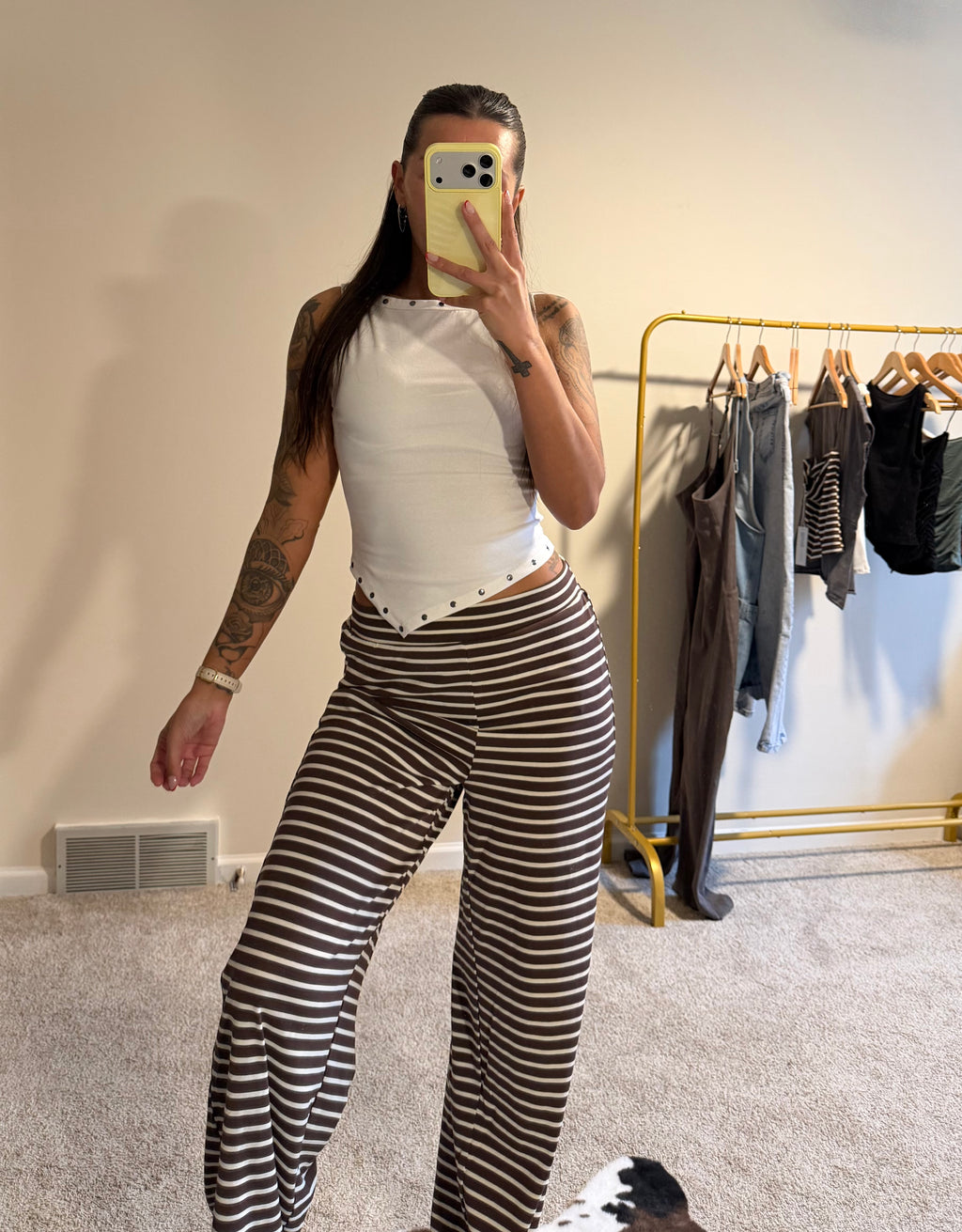 Stud Detail Asymmetrical Hem Knit Crop Top