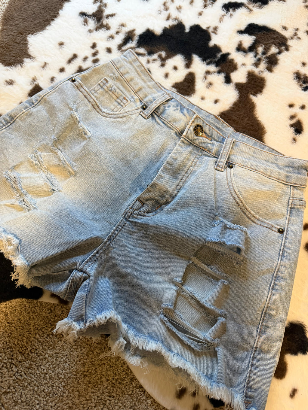 High-Waist Distressed Raw Hem Shorts