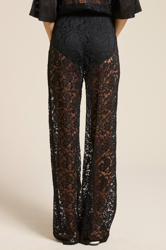 Sheer Lace Straight Leg Pants with Lining