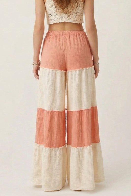 Wide Leg Gauze Knit Stripe Pants