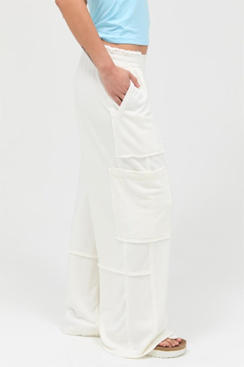 Mineral Wash Wide-Leg Cargo Lounge Pants