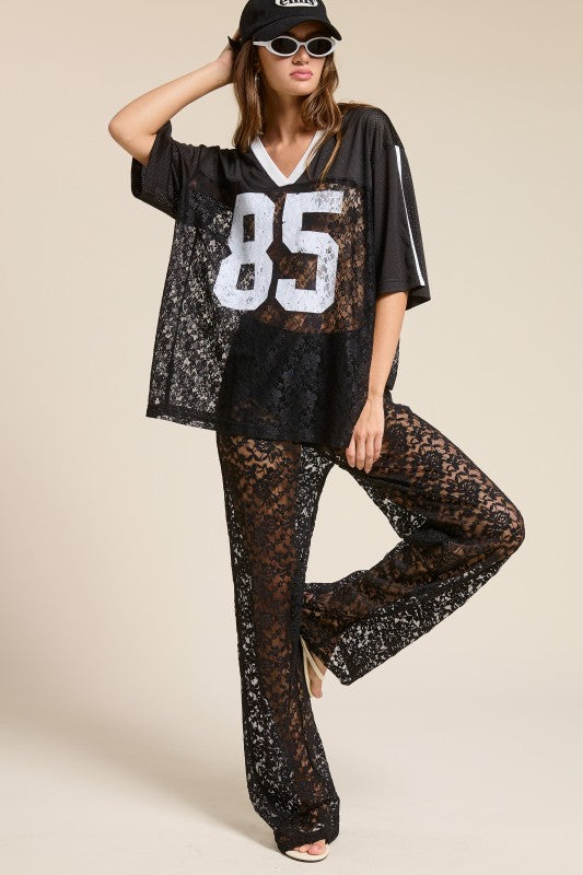 Sheer Lace Straight Leg Pants with Lining