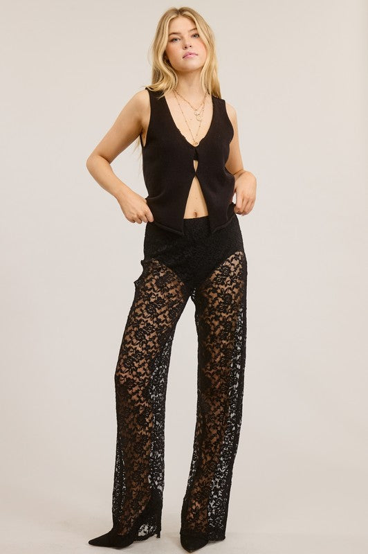 Sheer Lace Straight Leg Pants with Lining
